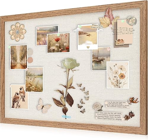 AKTOP Paquete de 2 tableros de anuncios de corcho con lino de 16.7 x 11 pulgadas, tablero de corcho enmarcado pequeño para pared, tablero de fotos