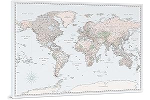Push Pin World Canvas Vintage Map - Decorative &amp; Functional Travel Map...