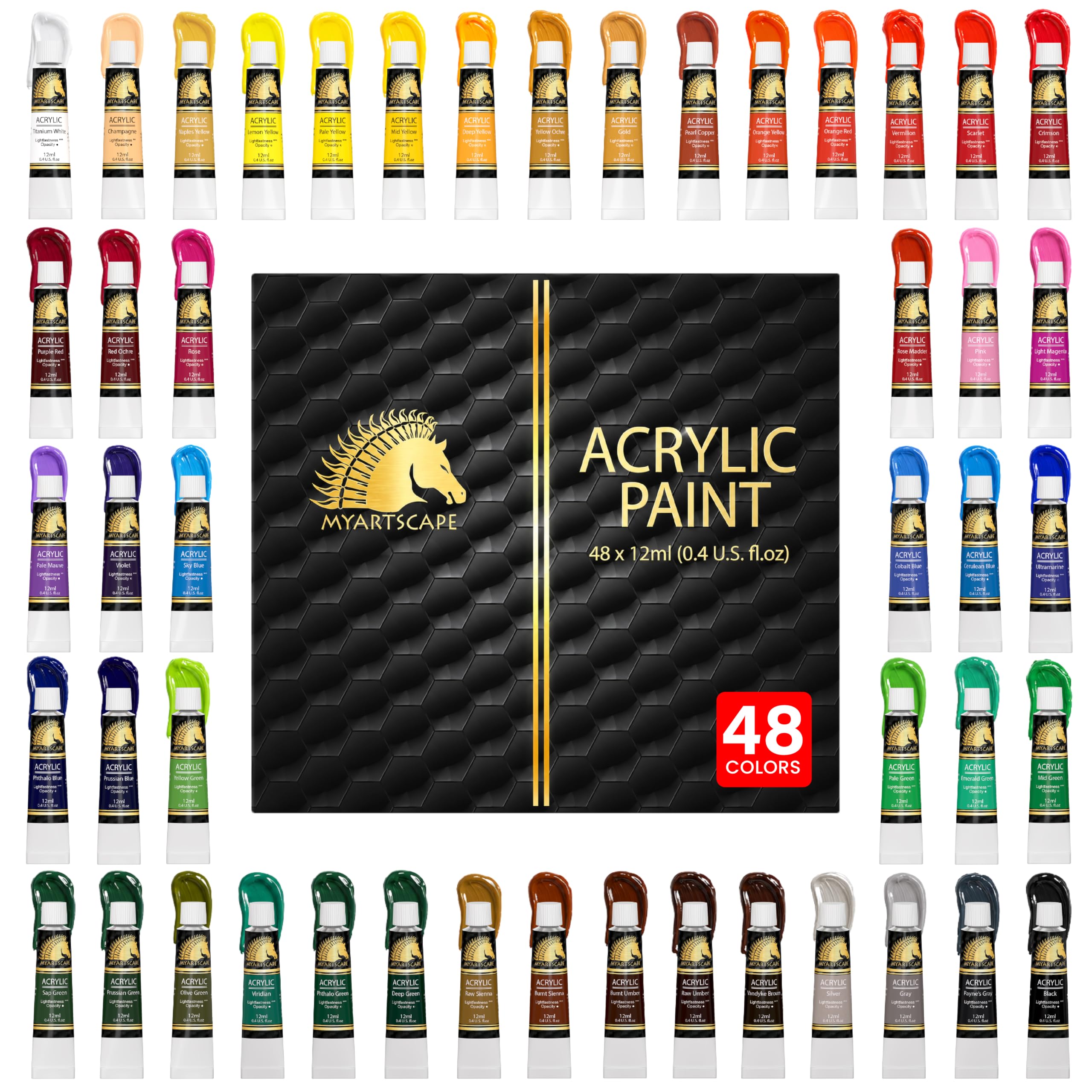 Zestaw farb akrylowych - tubki 48 x 12 ml - farby artystyczne o wysokiej jakości artysty - MyArtscape