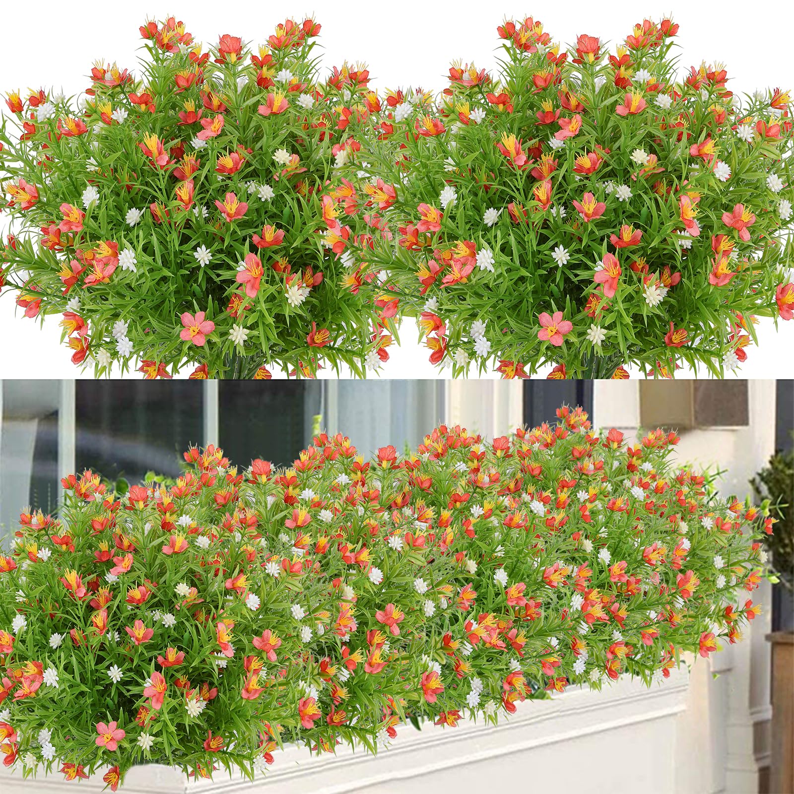 Rywicle 6 Bundles Artificial Flowers Outdoor Fake Grass