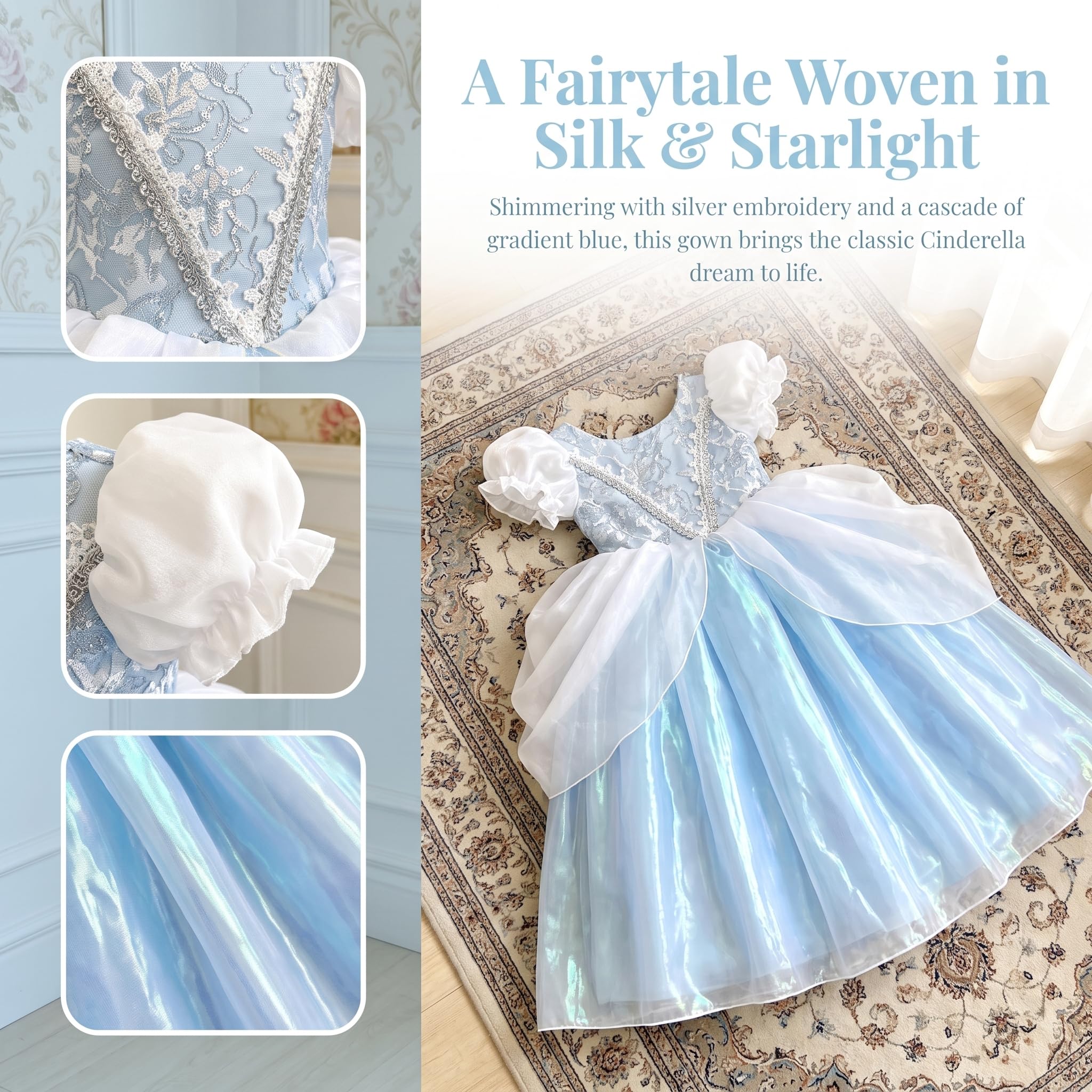 Prinzessinnenkleid für Mädchen, Deluxe-Halloween-Kostüm, blau, Cosplay-Kostüm