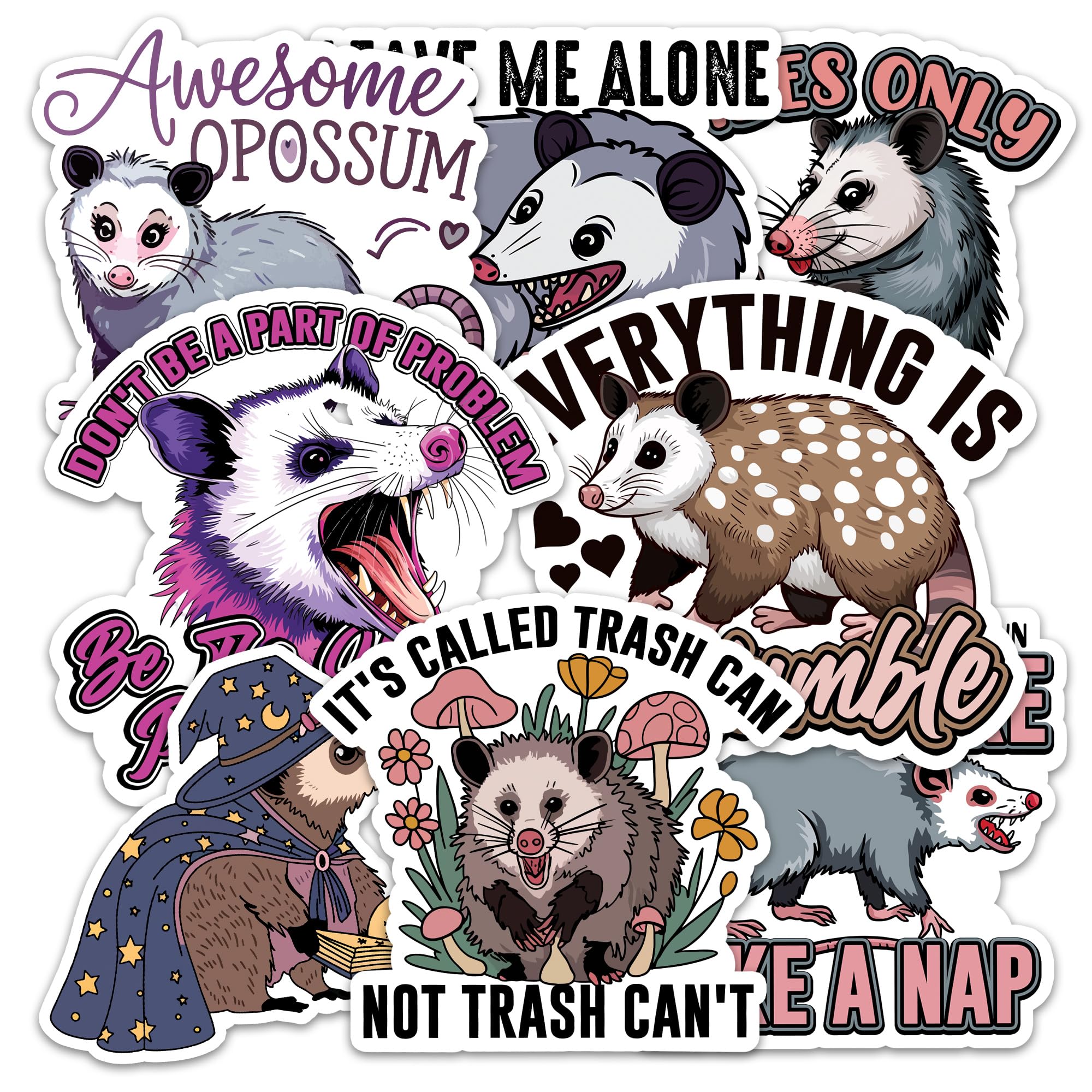 Possum Sticker 8 Pcs (Large Size) Vinyl Stickers Laptop Waterproof Decal for Car Bumper Water Bottle Notebook Luggage Window Funny Party Birthday