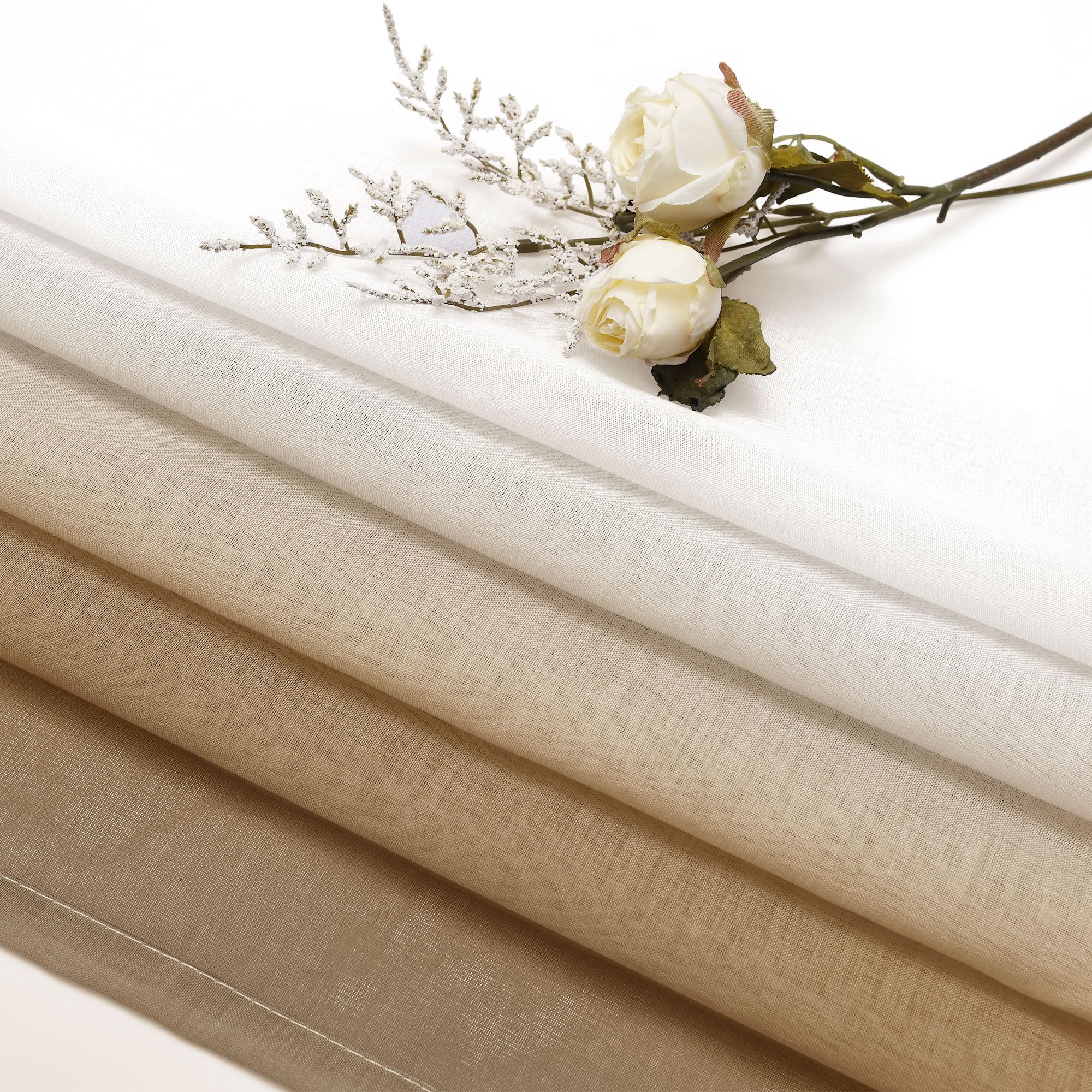 DWCN Cortinas de Voile Degradadas con Cinta Fruncida, Taupe con Hilos Transparentes con Sistema de Riel Aireado Largo para Habitación Infantil, Dormitorio y Salón, Otoño 140 x 260 cm, Lote de 2