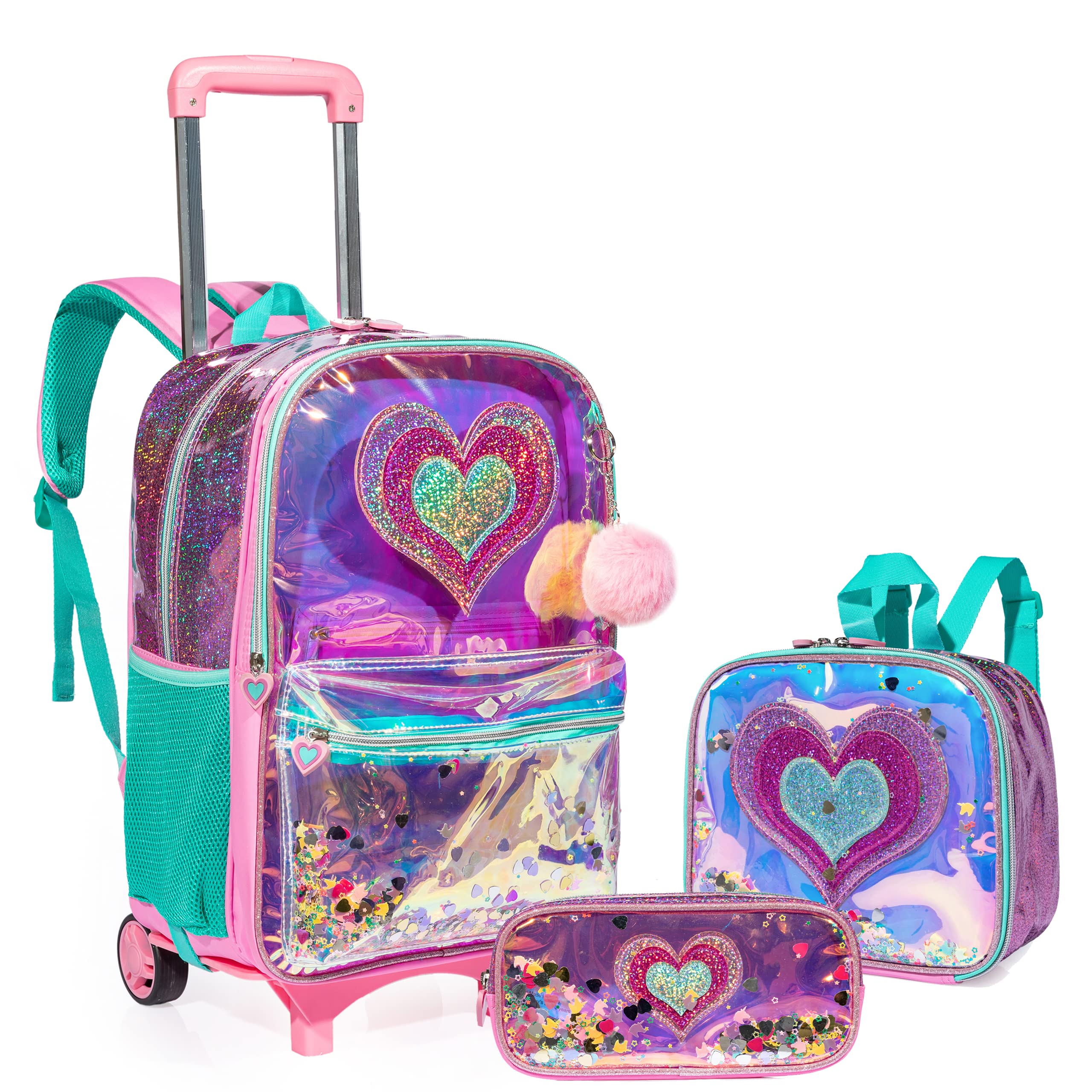 HTgroce Transparente Mochila Con Ruedas Niña Mochila Trolley para Niña 4/8 Años Infantil con Ruedas para Escuela Educación Preescolar Escuela Primaria y Viajes