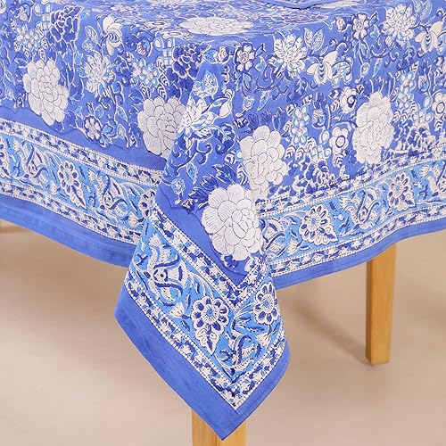 Miniatura 66 de Hand Block Printed Cotton Tablecloth – Elegant Floral Design Perfect for Dining Table Kitchen Parties Home Decor, Wall Tapestry (Peach Floral, 6