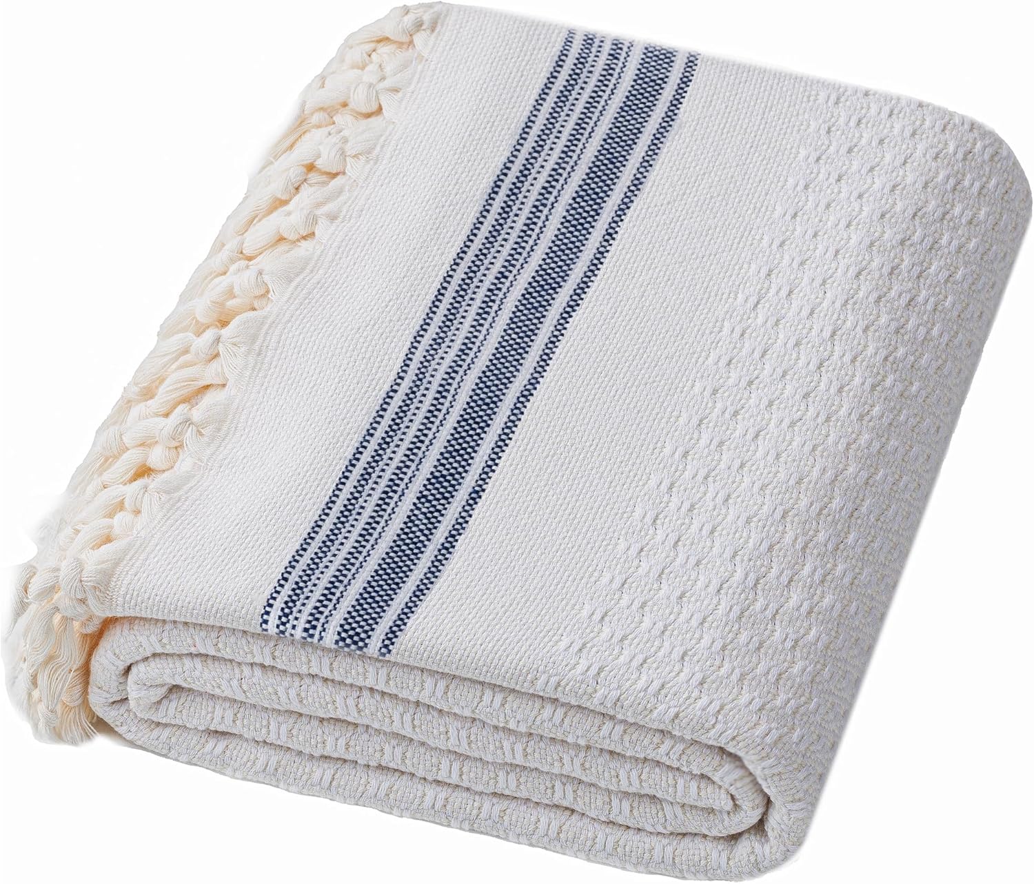 DEMMEX Micro Waffle Turkish Bath Towel – 100% Oeko-TEX Certified Cotton - Luxury, Ultra Soft, Quick-Dry, Lightweight Bathroom Towel Bath Sheet, Cotton Bubbles Texture, Oversized 70x40'', White Navy