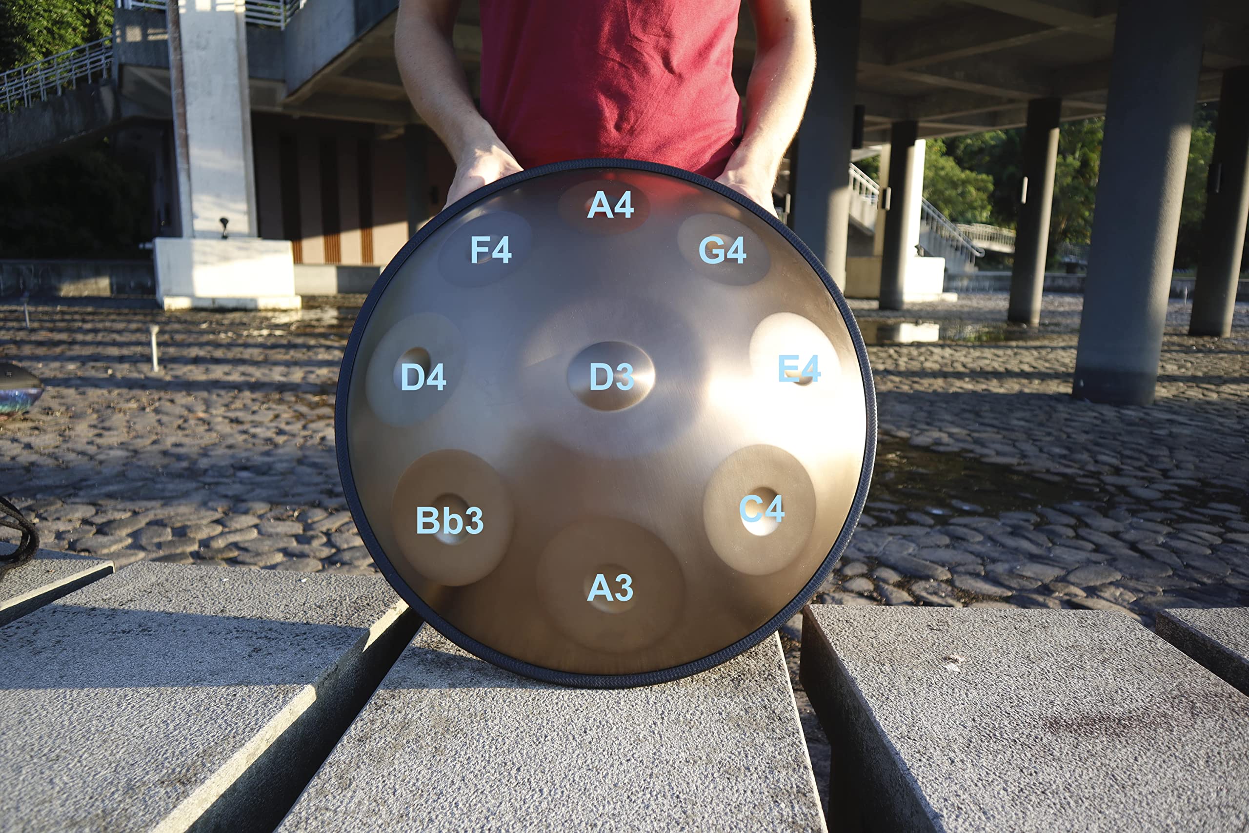 9/10/12 Notes Steel Handpans In D Kurd Minor,440hz Handpan Drums Instrument Voor Professionele Audioproductie Handpan,56cm,Goud (Color : 9 Notes