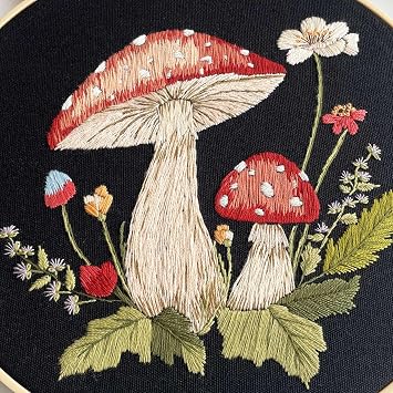 Myfelicity 3 Sets Mushroom Embroidery kit, Adult Beginner DIY Needle kit,Art Craft Handy Sewing Set