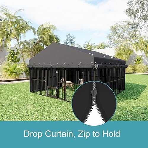 Miniatura 9 de Jaula grande para perros de 10 x 20 x 6 pies, jaula para perros al aire libre con triple cerradura de seguridad, jaula exterior resistente para
