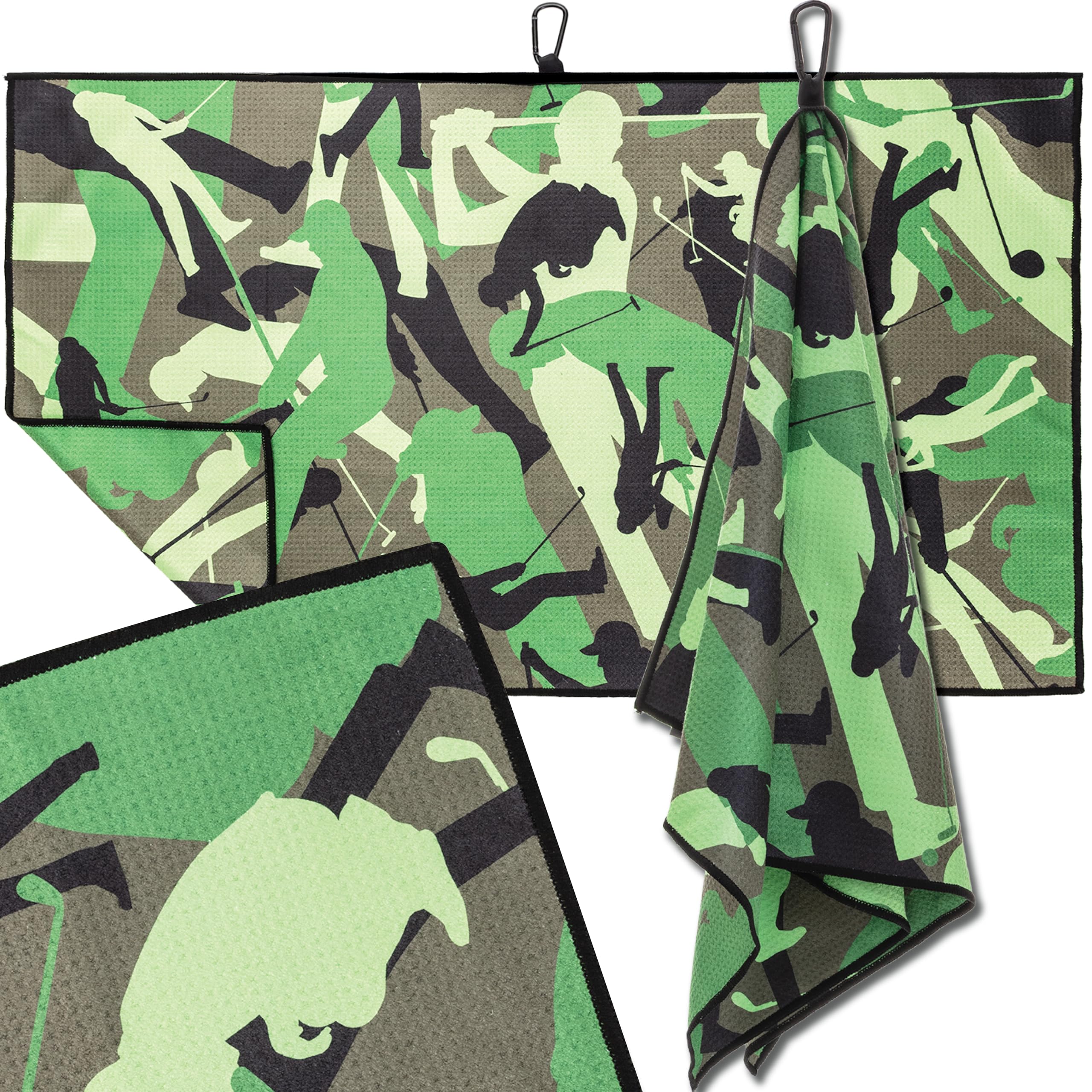 AnnieFiori Camo Golf Towel Gray (34" x 20") Quick-Dry Microfiber Fabric with Black Carabiner Clip | Fun Gift for Men - Find The Hidden Golfers in The