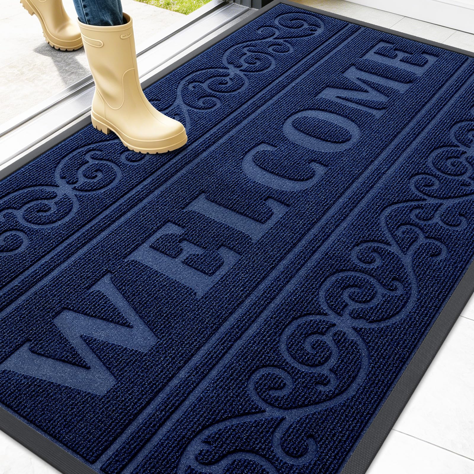 OLANLY Welcome Door Mat Indoor Outdoor 47x32, Heavy-Duty Rubber Doormat