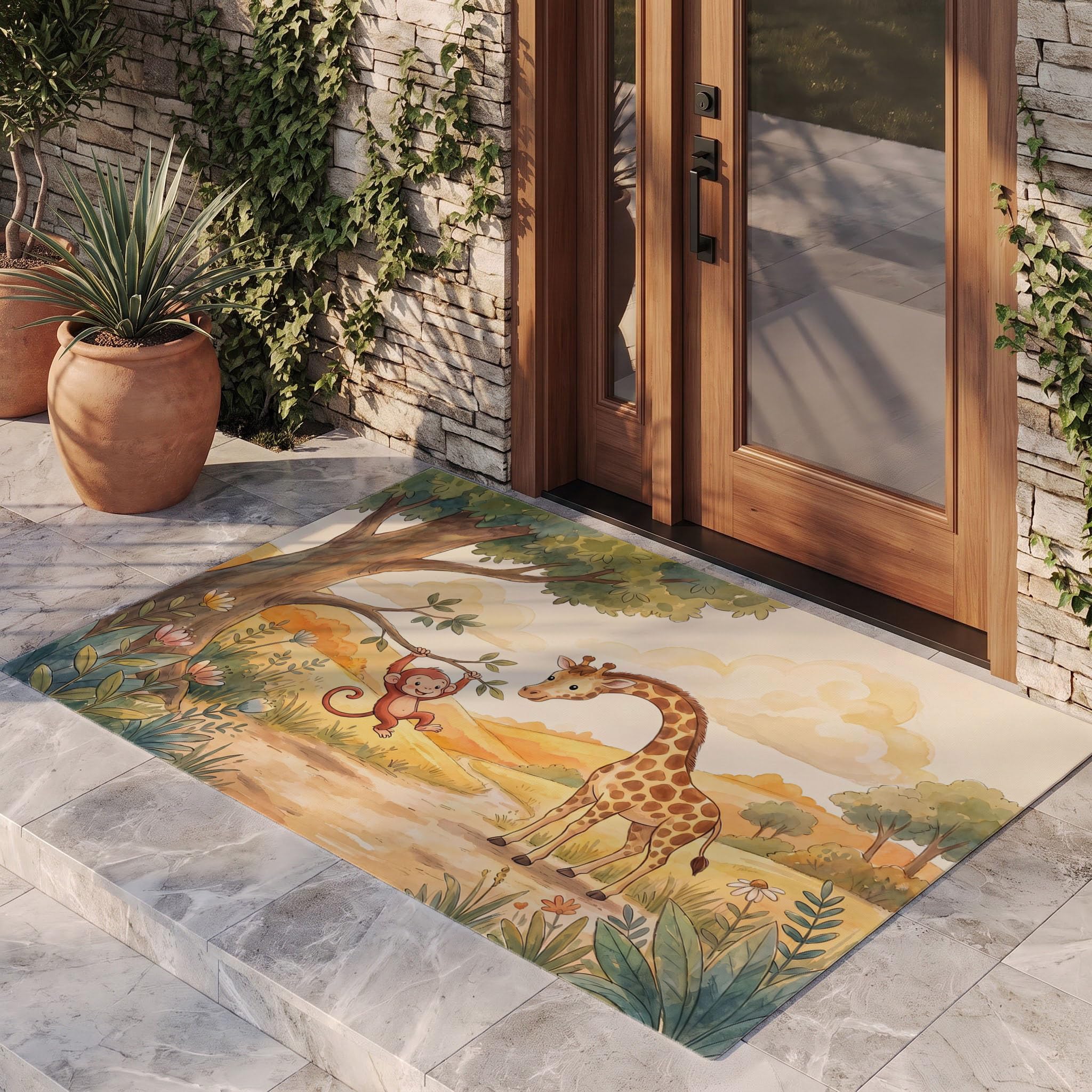 Jaune Chaud Animaux des Prairiespaillasson Durable Et Antidérapant Retient L’Eau Et Les Saletés Facile À Nettoyerpaillasson Interieur80 X 120 Cm Tapis D'Entrée Antidérapant