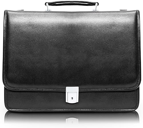 McKlein, Serie I, RIVER NORTH, cuero de napa de cachemira de grano completo, maletín para portátil de 15 pulgadas, con triple compartimento, negro
