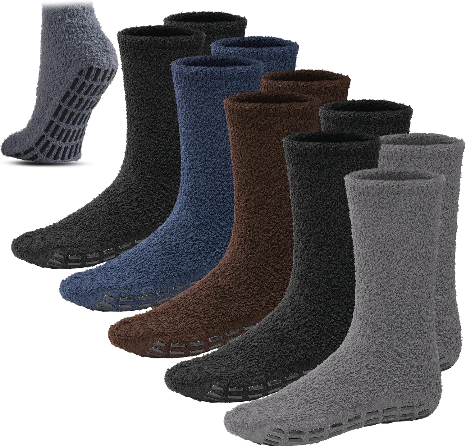 Debra Weitzner 5/6 Pairs Mens Fuzzy Socks Grip Socks Microfiber Plush Sleeping Socks Soft Anti-Skid Solid