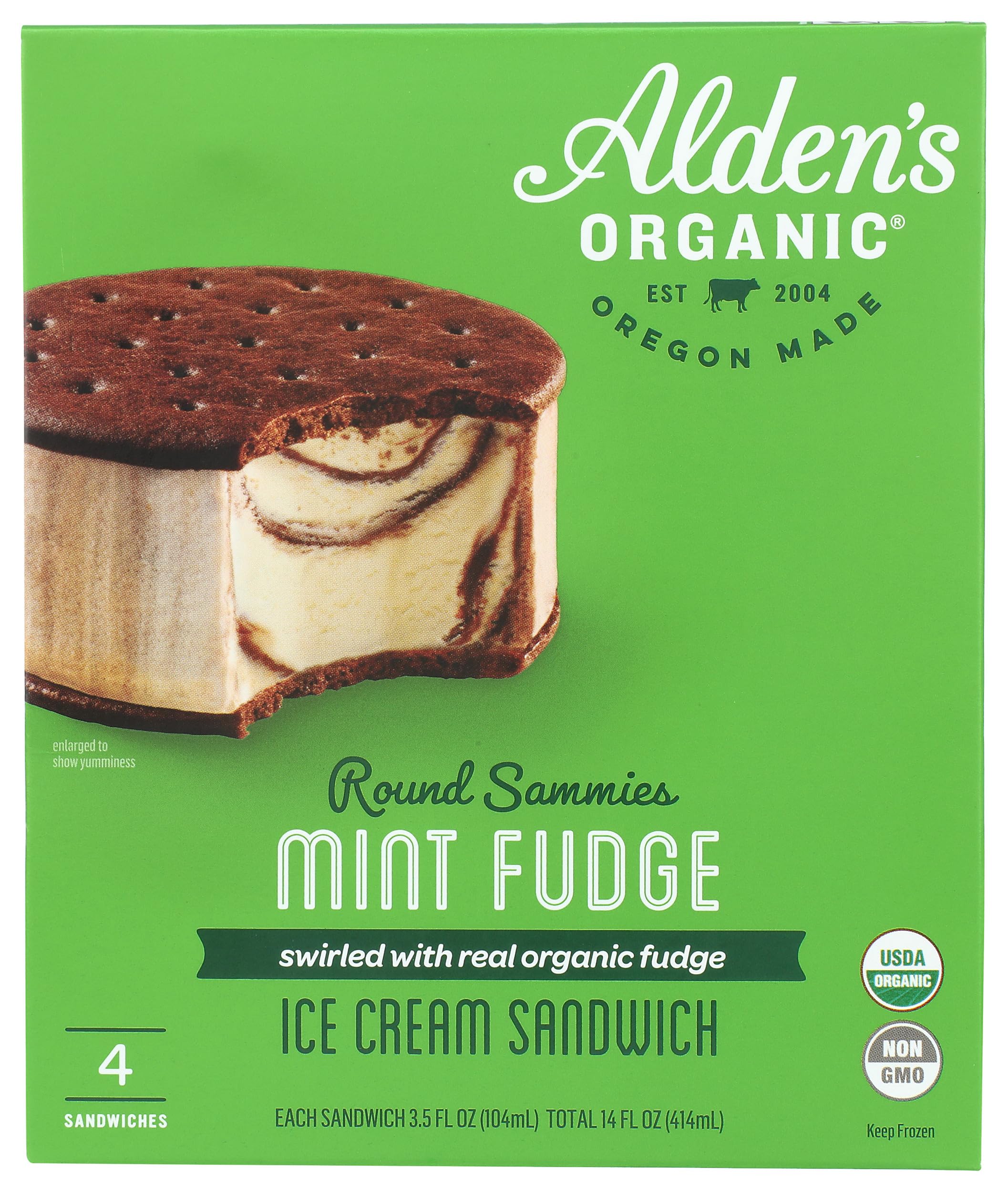 Alden's Organic Ice Cream Sandwiches, Mint Fudge, 14 oz (frozen)