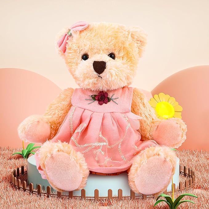 Osito de Peluche Pequeño con Vestido Rosa y Naranja 25 cm miniatura 5