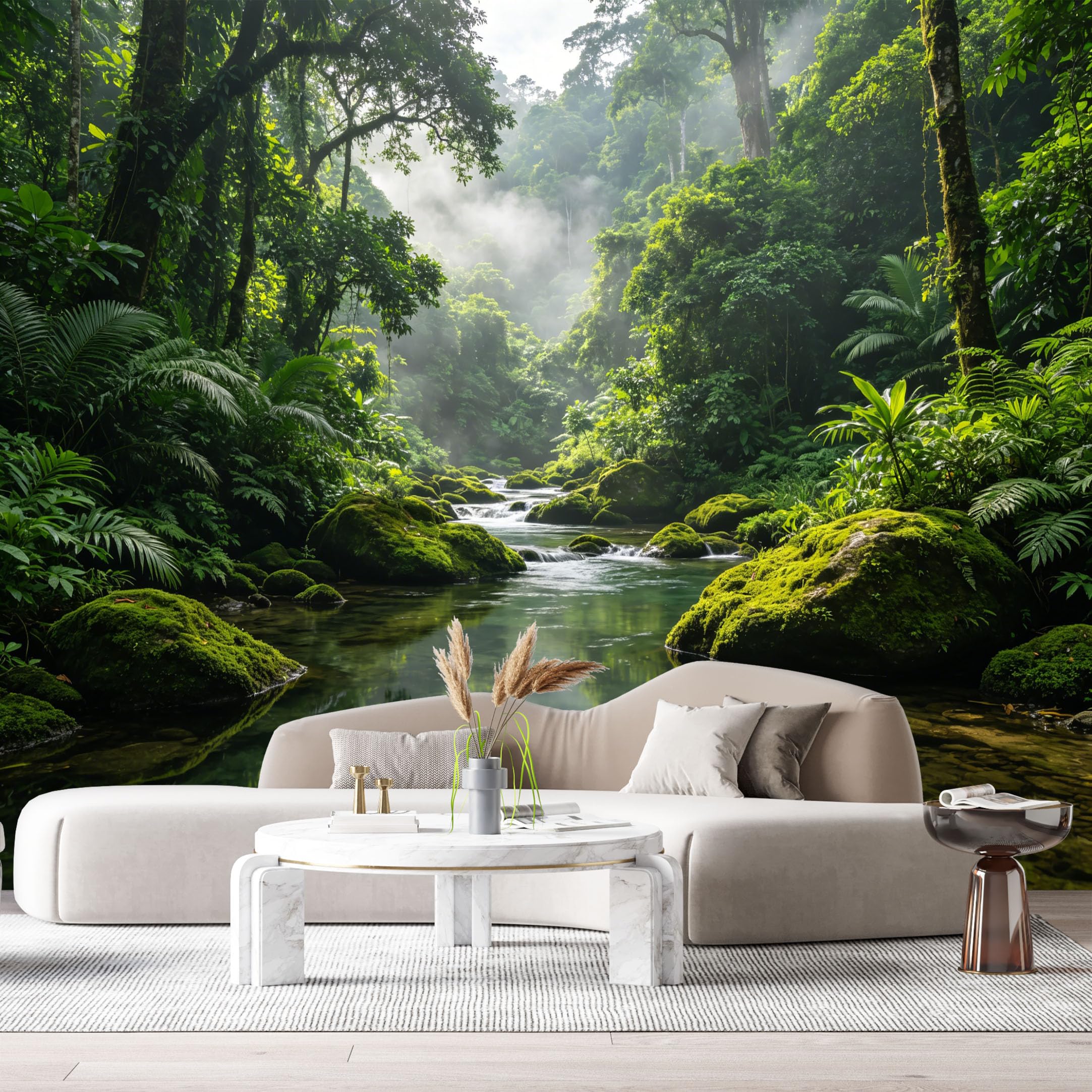 Custom Size Wall Murals Tropical Jungle Rainforest River Mist Nature Landscape SelfAdhesive Wall Fabric Removable Large Wallpaper for Photo Living Room Interior Decor