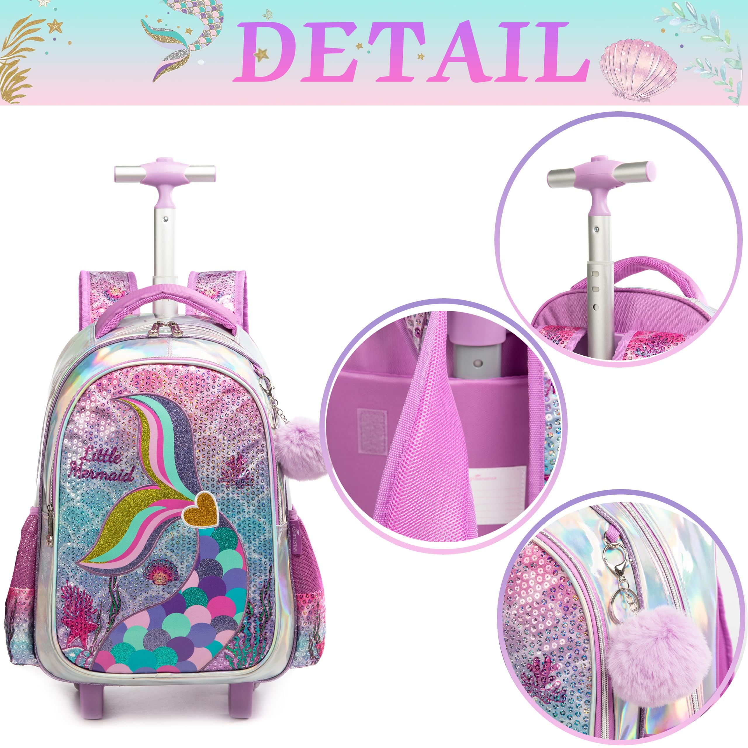 HTgroce Cartable Fille Primaire roulettes, 3 en 1 Cartable Fille Sac à Dos Un Sac à Lunch et Un étui à Crayons