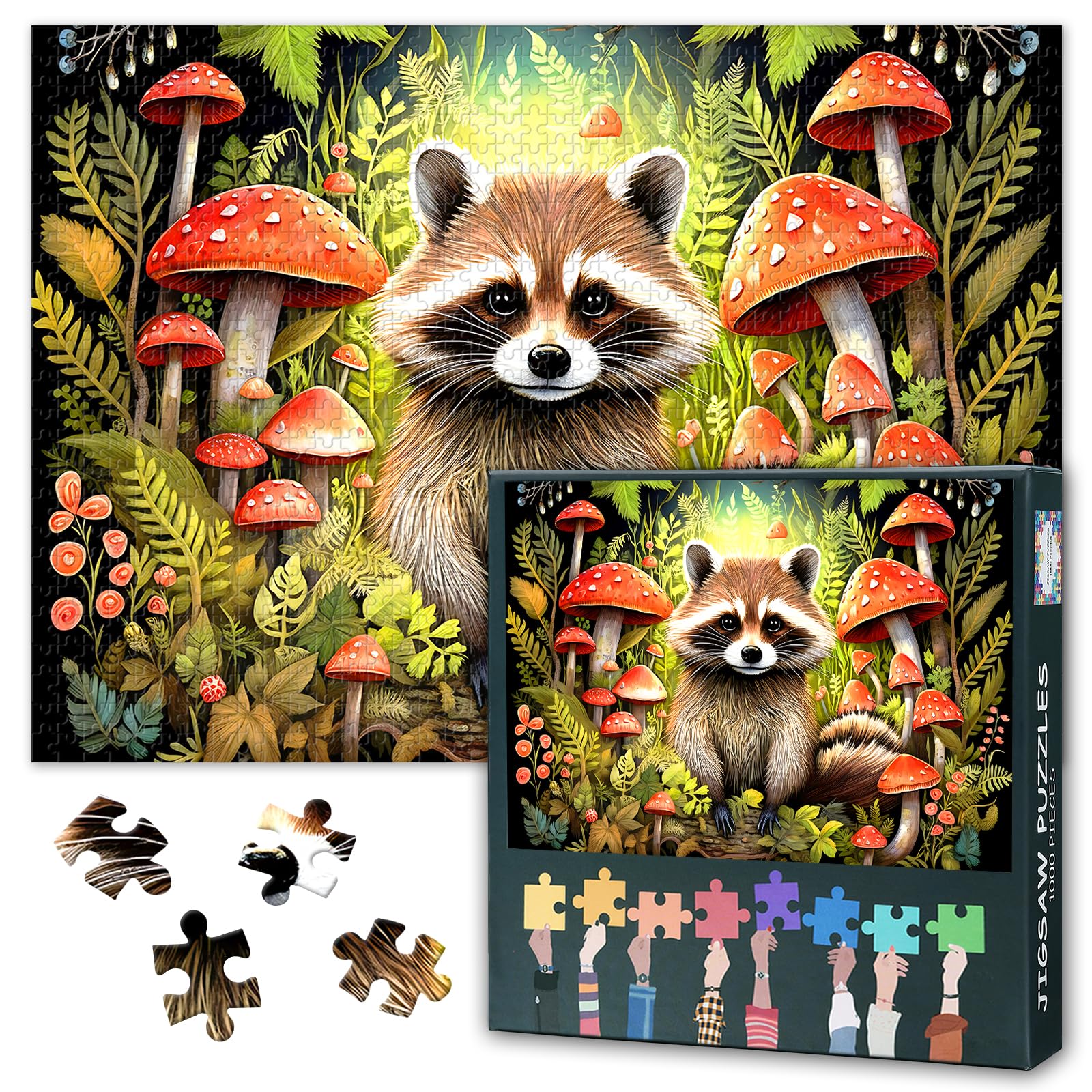 Jigsaw Puzzle 1000 Pieces for Adults, Cute Raccoon Puzzles Rompecabezas Para Adults Impossible Hard Difficult Challenging Puzzle Educational Games 50 x 70 cm