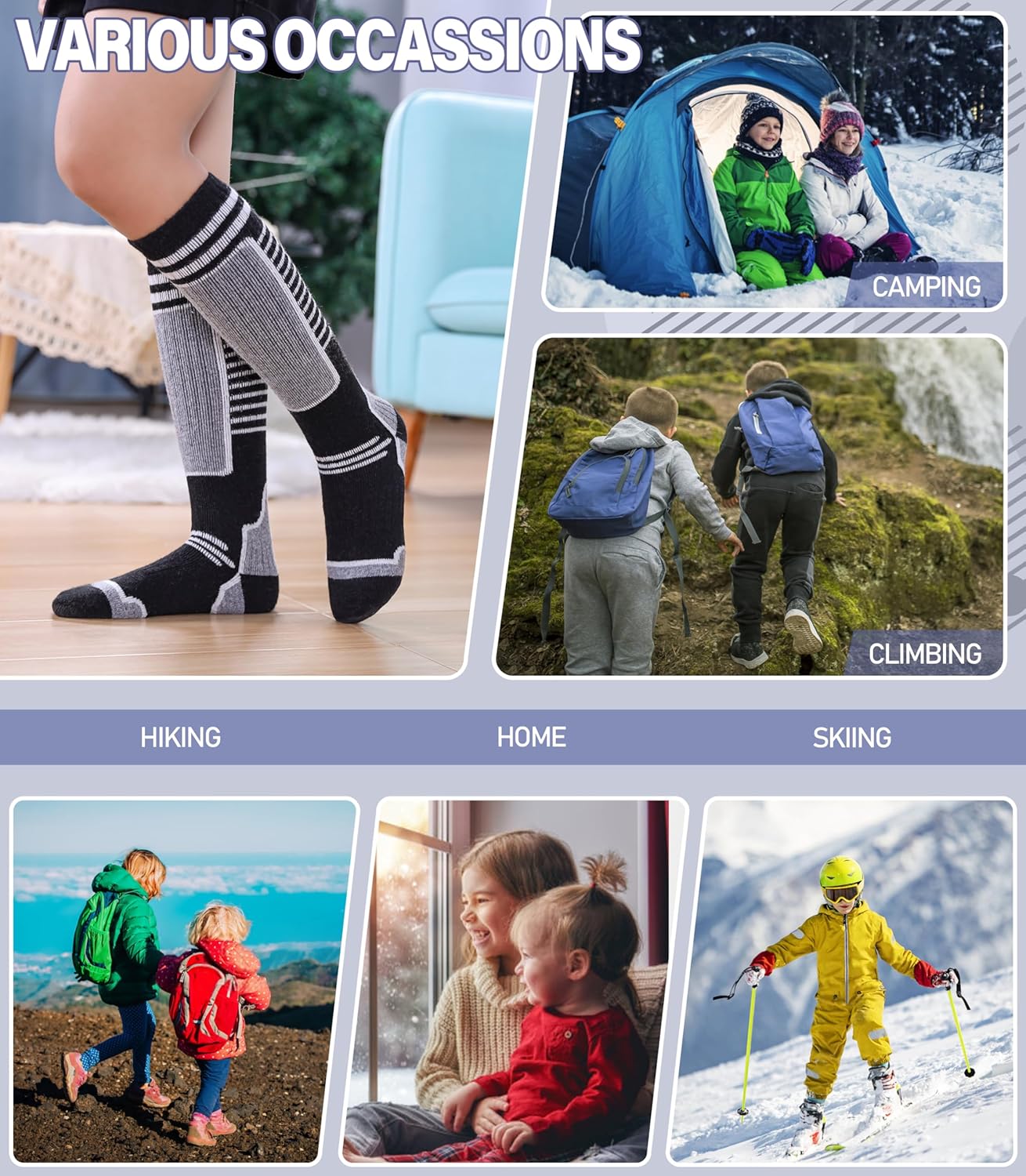 Kids Merino Wool Ski Socks Boys Girls Thermal Winter Warm Thick Cozy Socks for Skiing Snowboarding 3 Pairs - Image 7