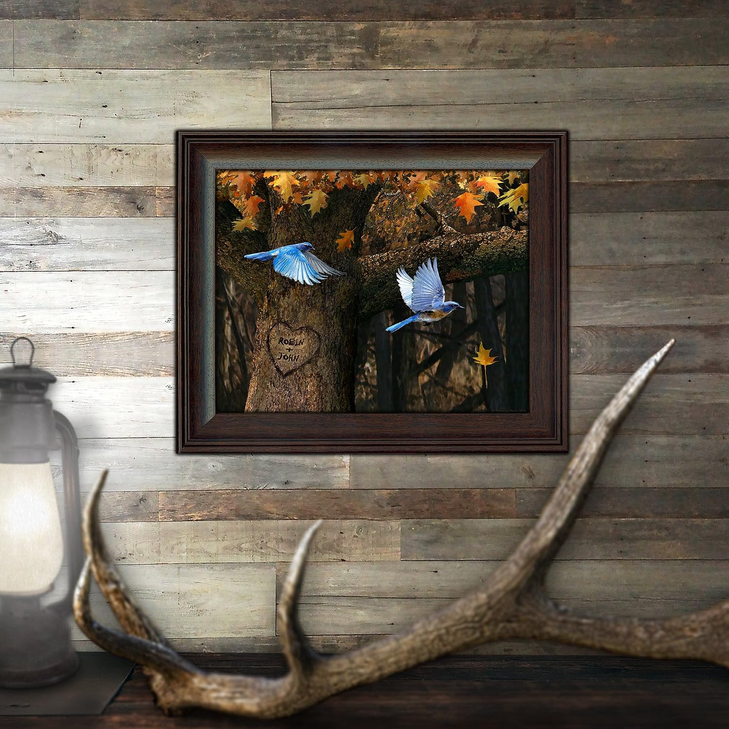 Personal-Prints | Personalized Romantic Wildlife Themed Art | Customized with Your Names |Unique Wedding, Anniversary, Valentine’s Day, or Romantic Gift (Blue Birds)