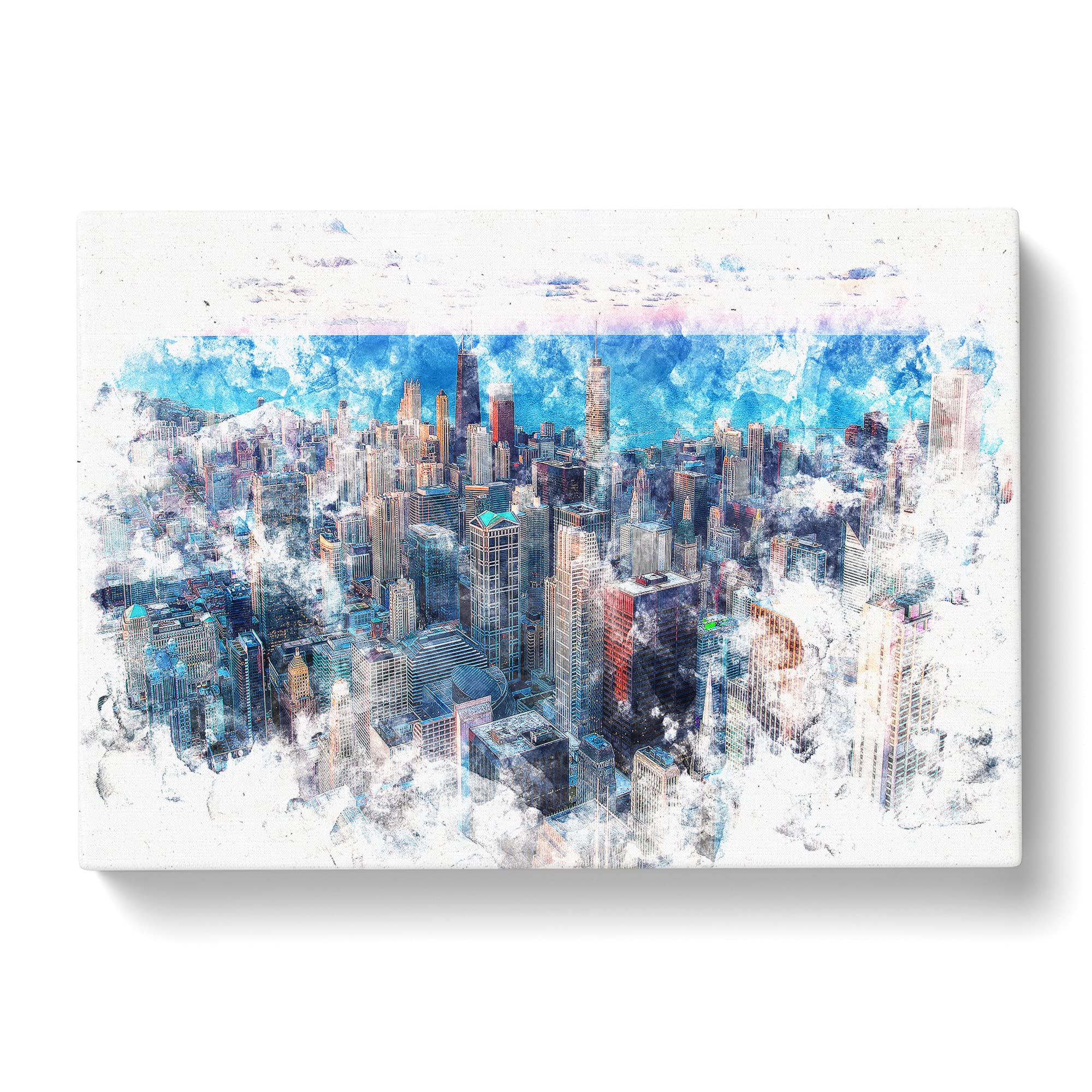 The Beauty Of The Chicago Skyline Watercolour Canvas Print, Mixed, 25L x 50W cm - Image 3