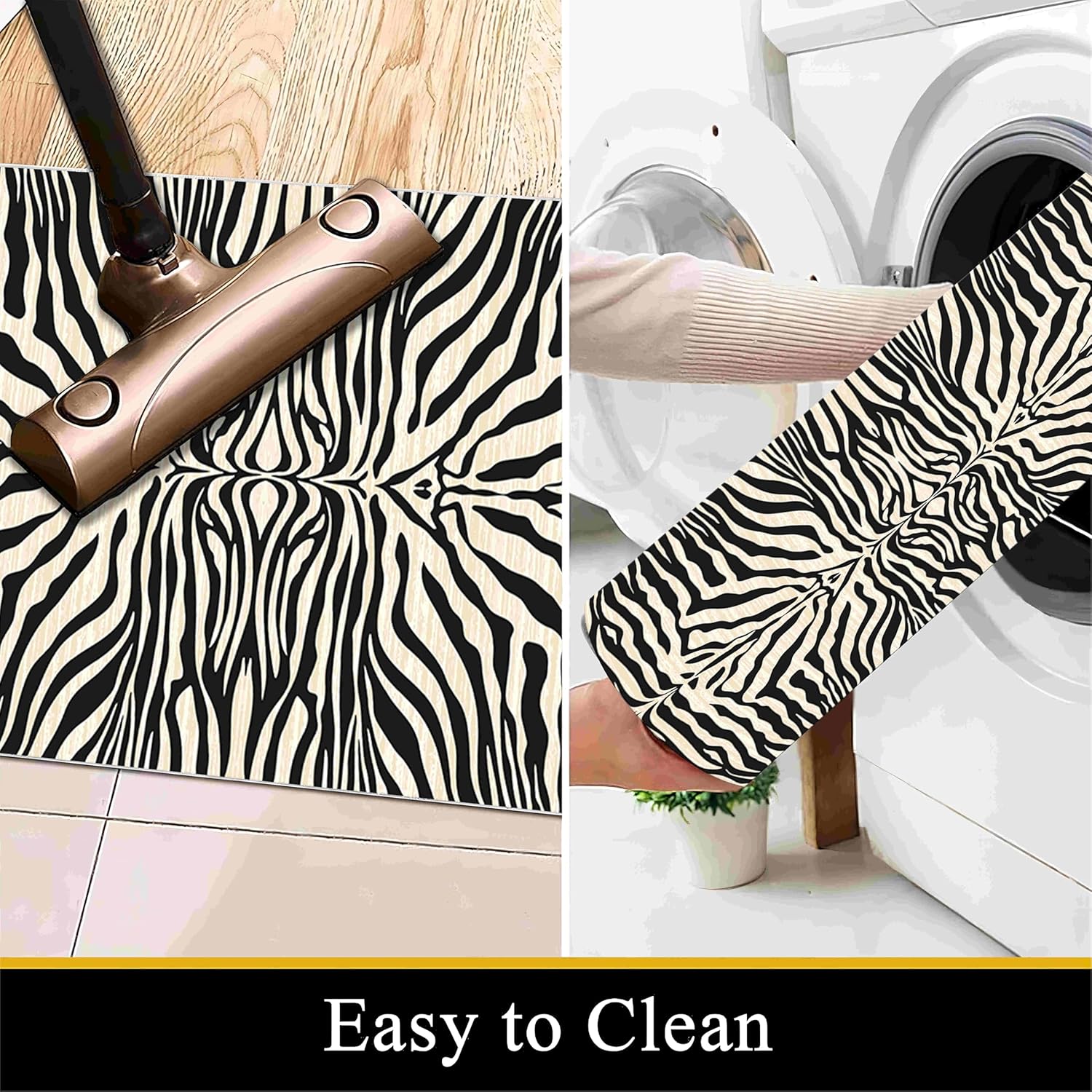 Classic Zebra Striped Runner Rug, 1.3x7ft Washable Animal Print Rug, Indoor Runners for Hallways, Boho Non Slip Mat, Black White Safari Pattern for Contemporary Home Decor Carpet