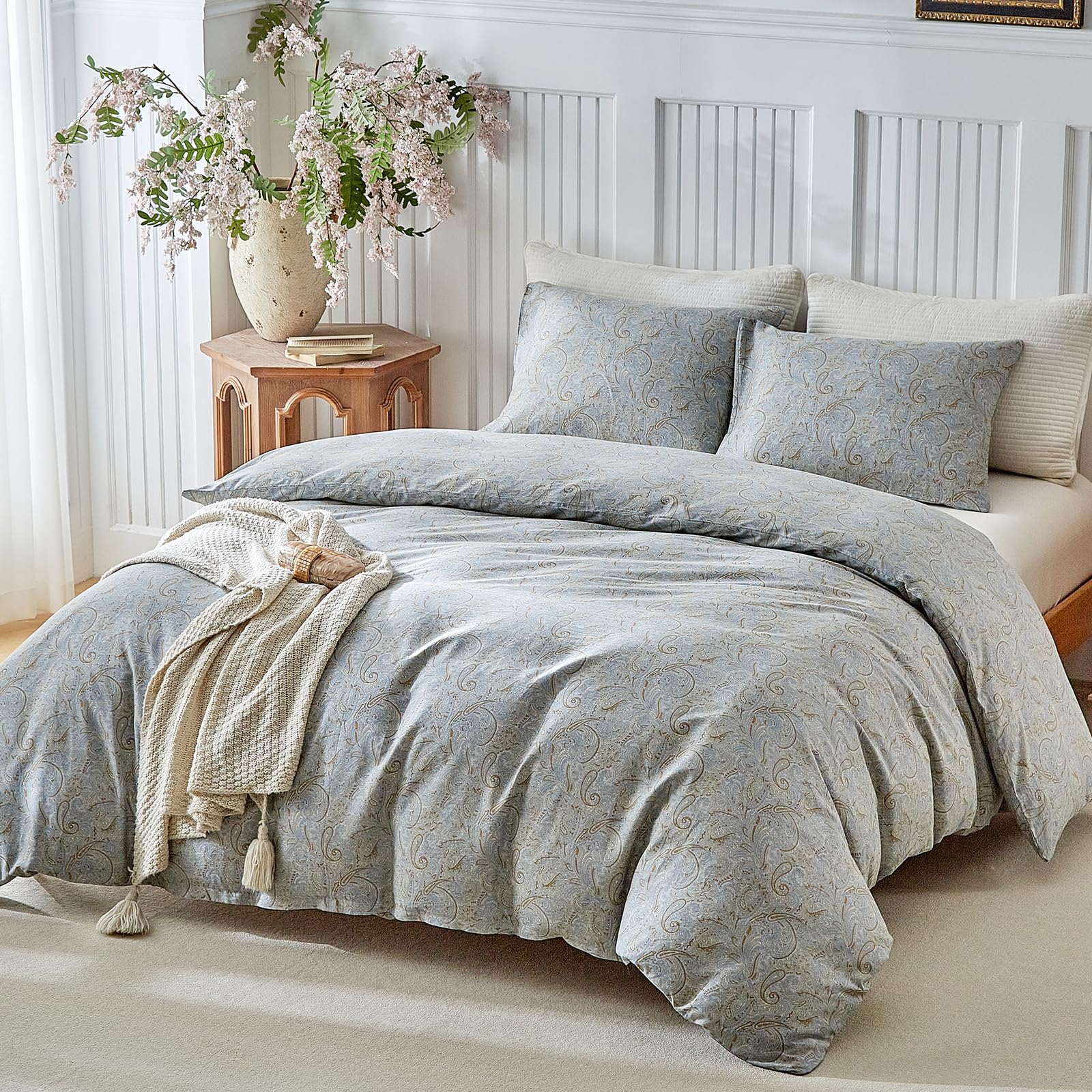 Lekesky 100% Cotton Double Duvet Cover Set Grey Bohemian Bedding, 200 Threadt Count Cotton Duvet Cover Sets (1x Quilt Cover - Image 2