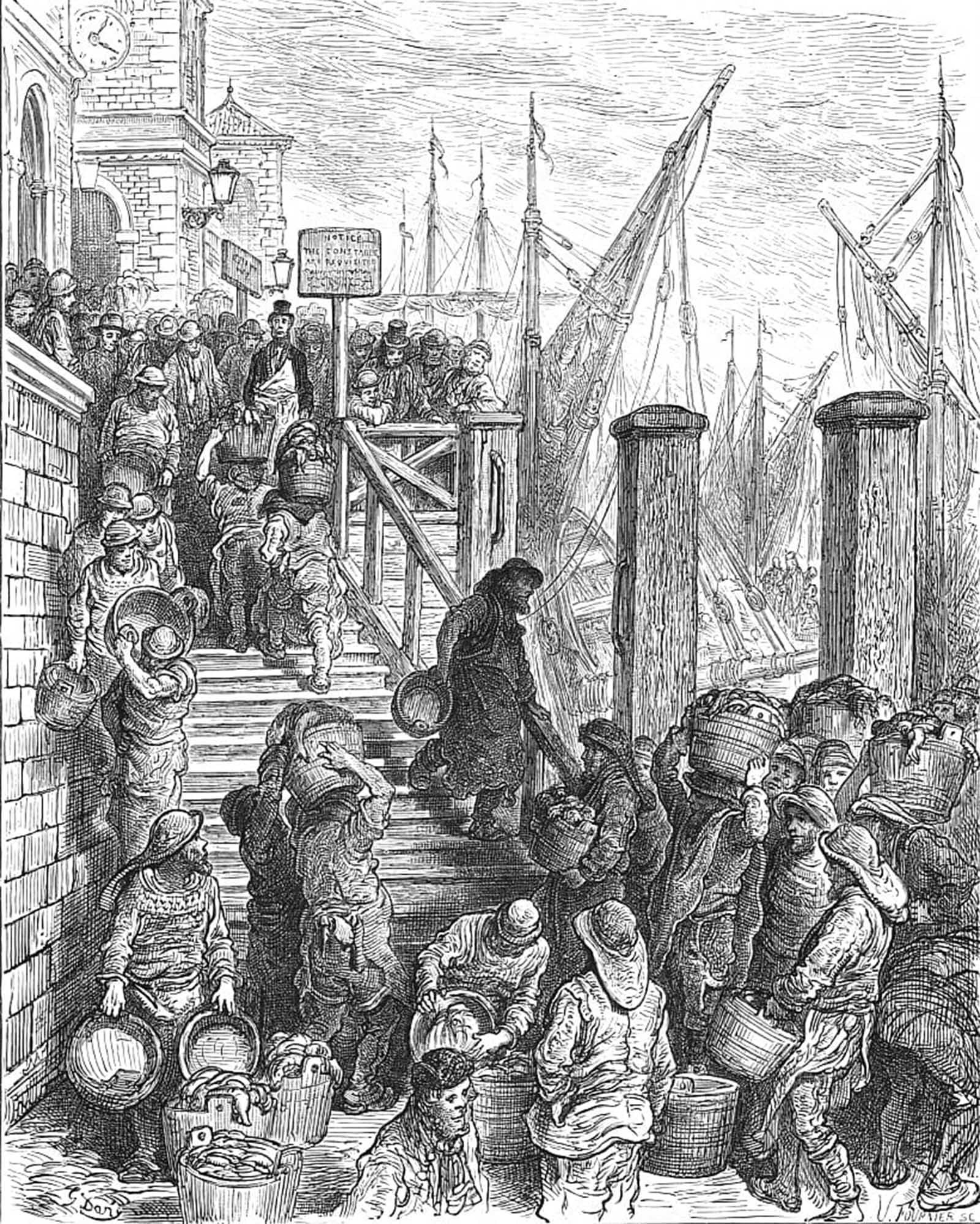 ARTXLXXBN Famous Painting Art Wall Decor Abstract Art Picture Billingsgate Landing the Fish' by Gustave Dore Animal Pictures for Home Decor 60x90cm