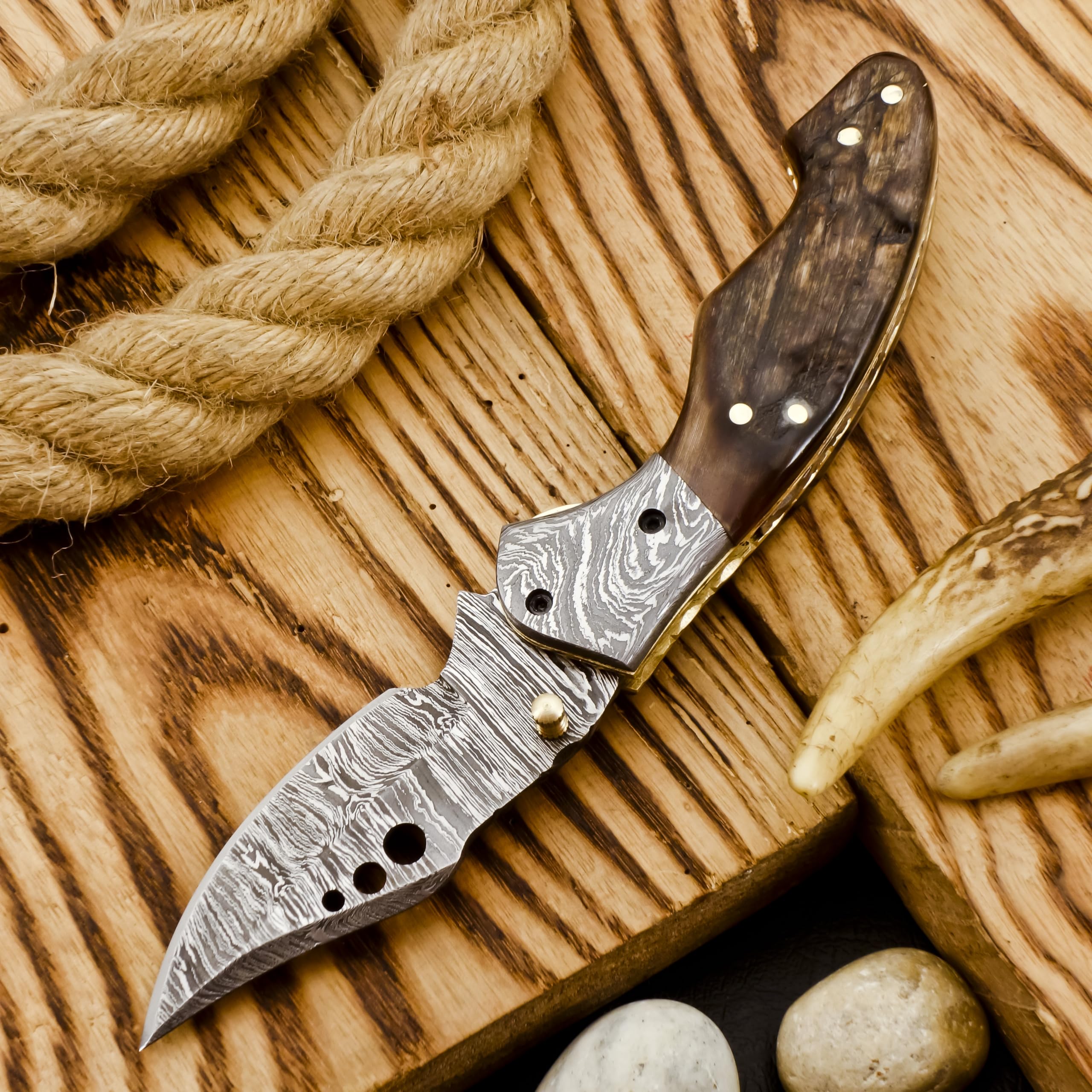 FNA-78- Custom Handmade Damascus Steel folding knife
