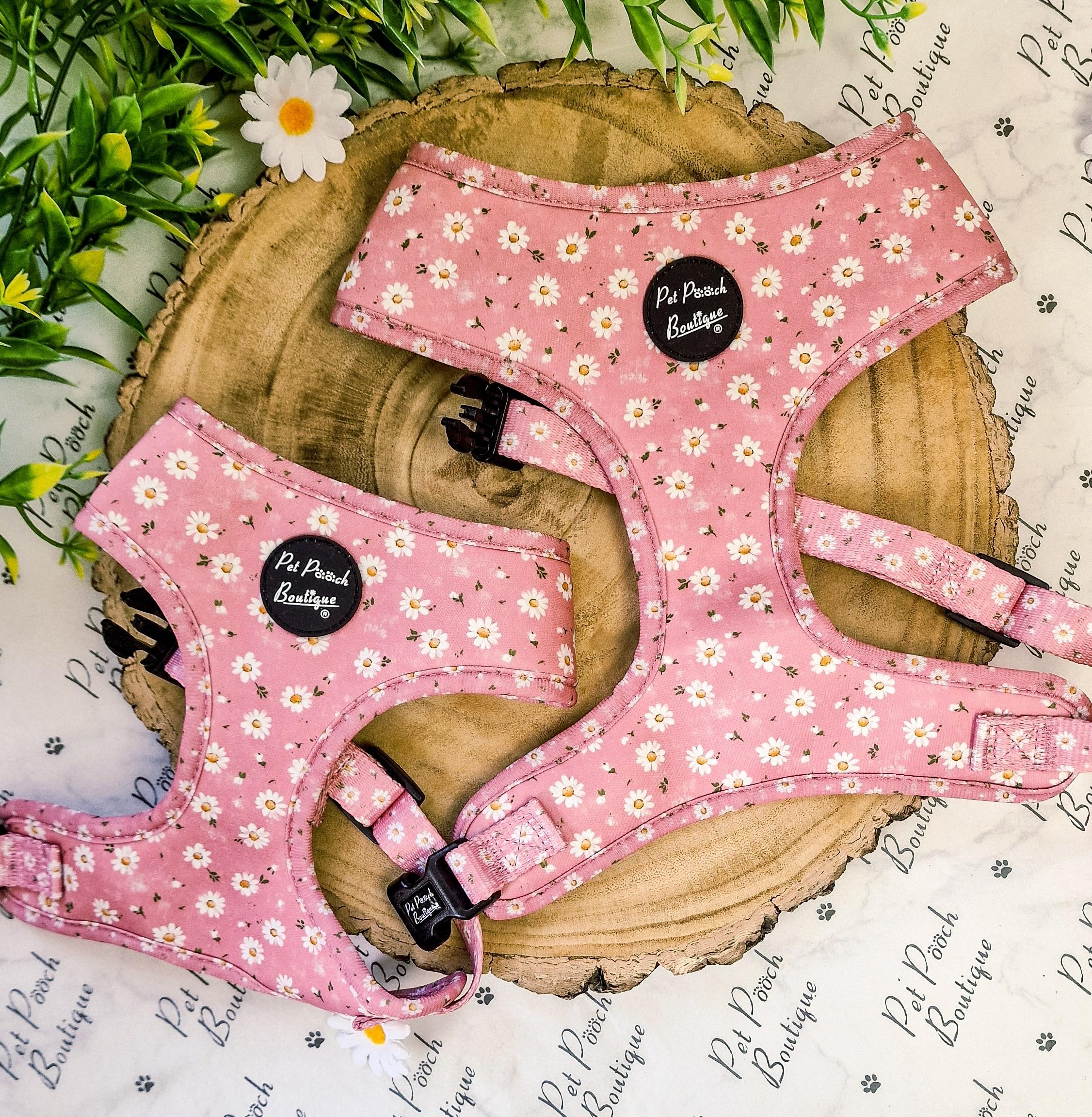 Dusky Pink Daisies Floral Dog Harness. Pet Pooch Boutique - size XS-L (ideal for small dogs) (extra small)