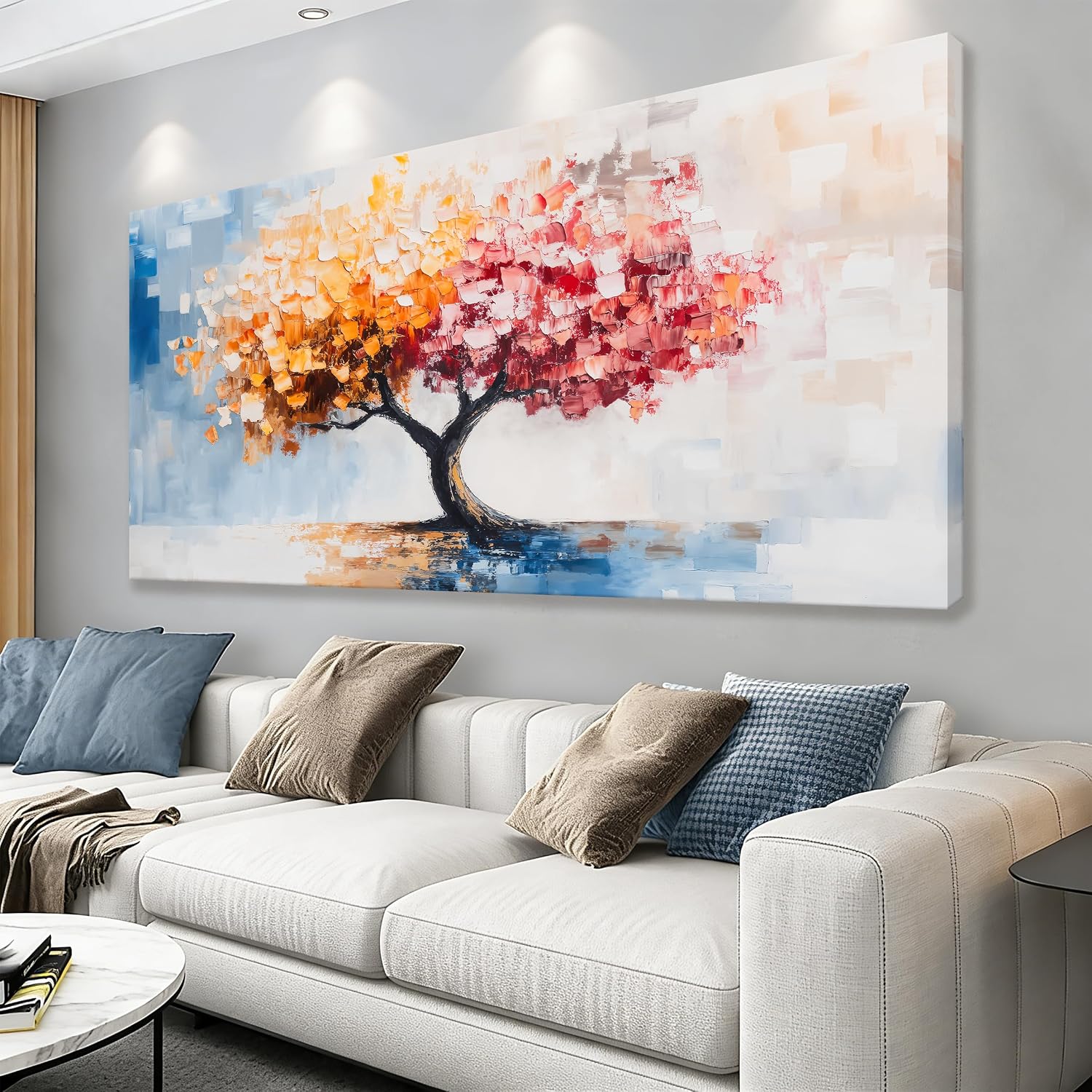 YISXINOAG Pink Orange Tree of Life Wall Art Modern Abstract Canvas 20"X40"
