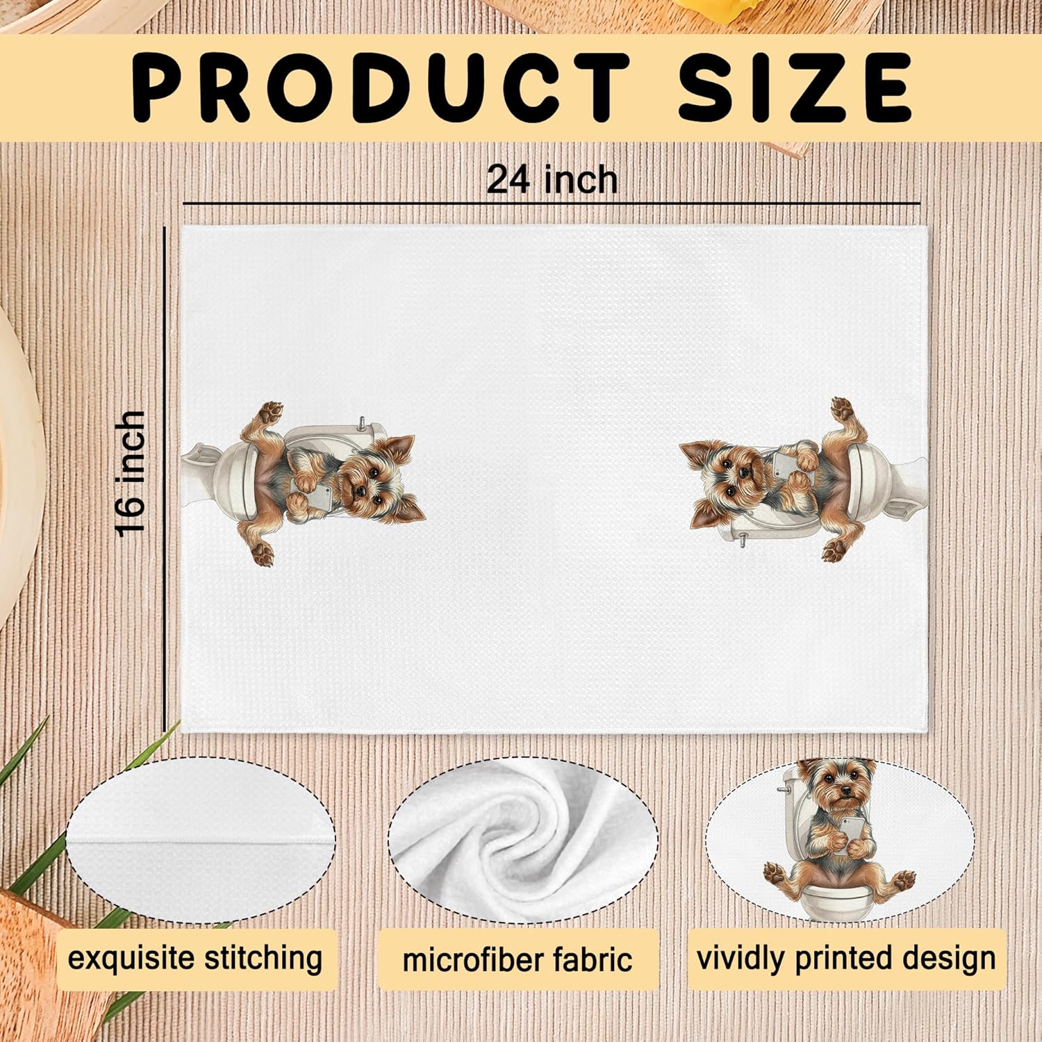 Funny Yorkshire Terrier Gifts Hand Towels, Yorkie Bathroom Decor, Yorkie Gifts for Women, Funny Yorkies Dog Dish Tea Towels, Yorkshire Terrier Hand Towel for Toilet Kitchen Decor, 16x24 Inch - Image 7