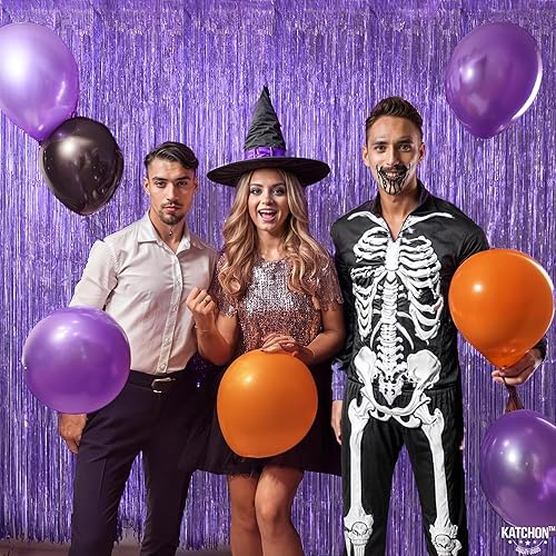 Vista 110 de KatchOn - Telón de fondo de flecos naranja extra grande de 6.4 x 8 pies, paquete de 2 Decoraciones de cumpleaños naranja Telón de fondo