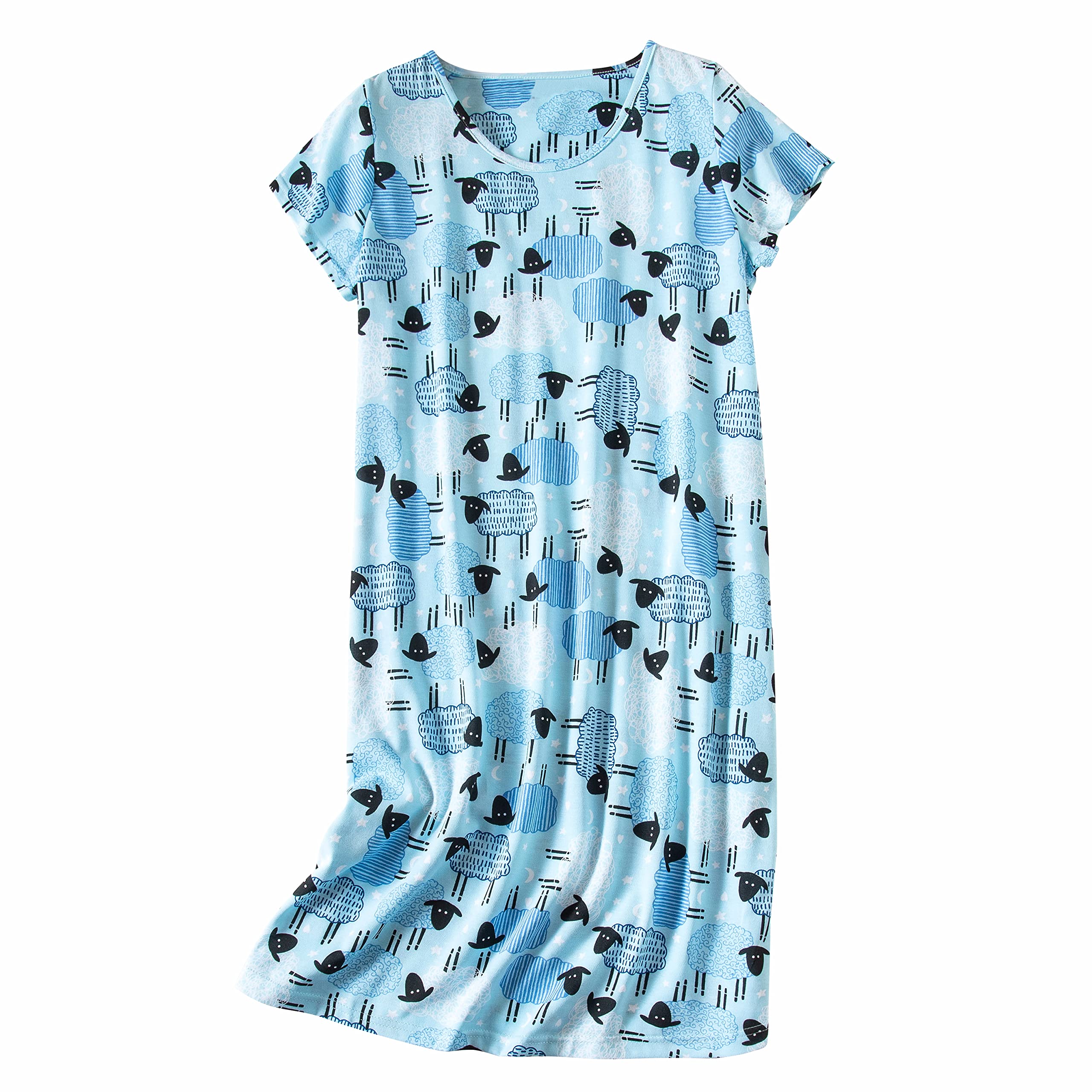 InadaysWomen's Cotton Nightgown Sleepwear Short Sleeves Nightshirt Casual Print Sleepdress Loose Comfy Pajama