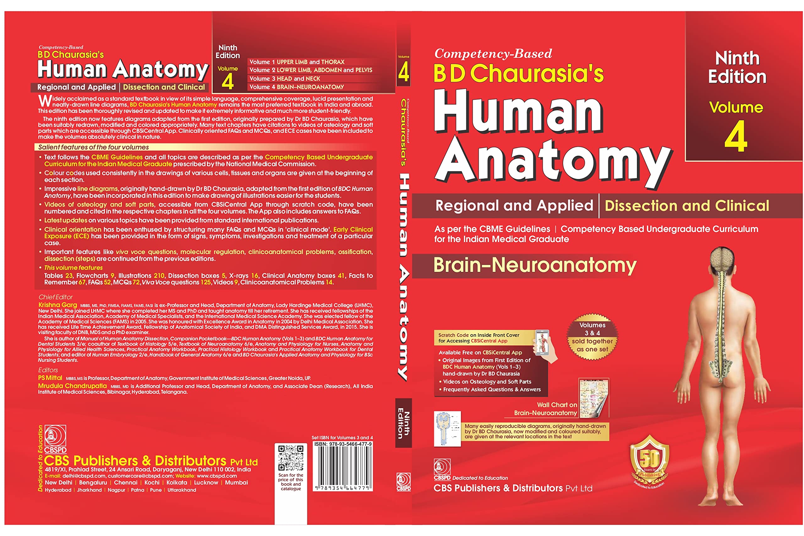 Old Edition - BD CHAURASIAS HUMAN ANATOMY 9ED VOL 3 AND 4 REGIONAL AND APPLIED DISSECTION AND CLINICAL HEAD AND NECK BRAIN NEUROANATOMY (PB 2023) SET OF 2 VOLS 1