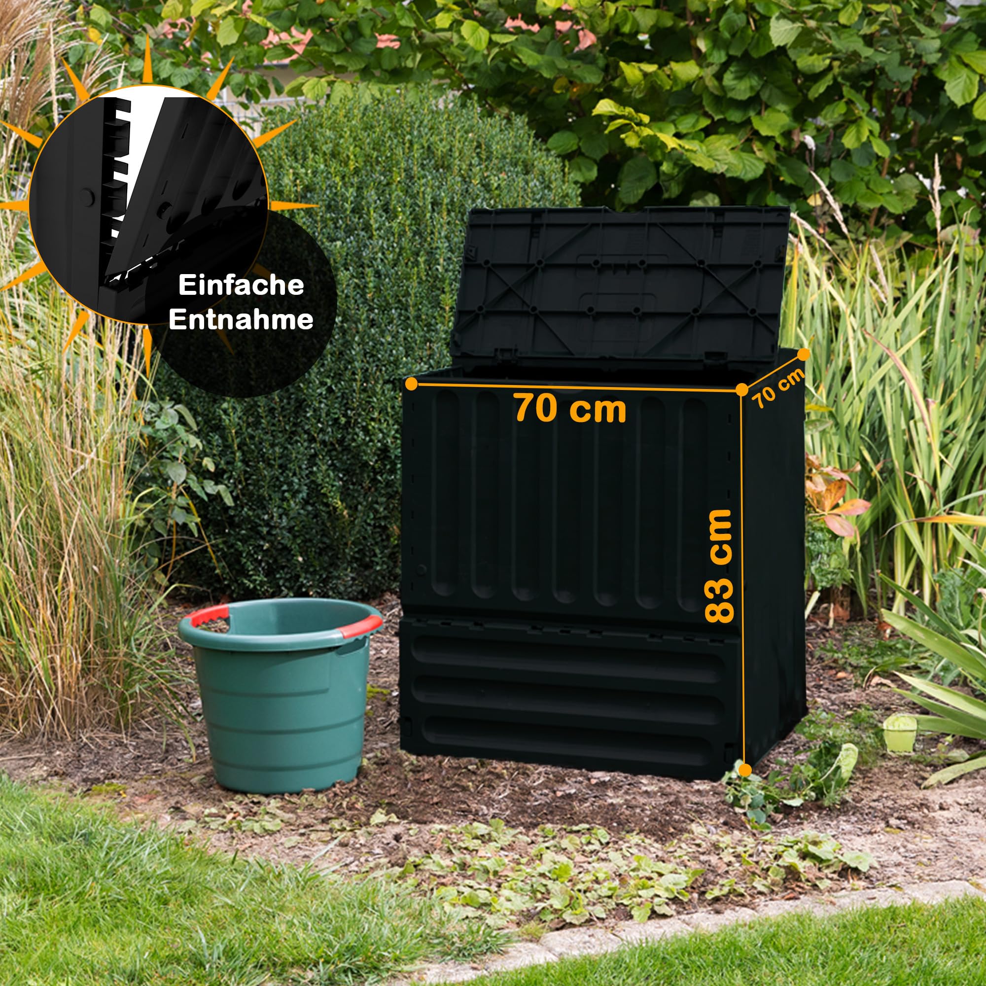Eco-King Komposter für den Garten, 400 L, Schnellkomposter Kunststoff anthrazit, Composter Garten, Kompostierer Garten, Kompostierung & Gartenabfall