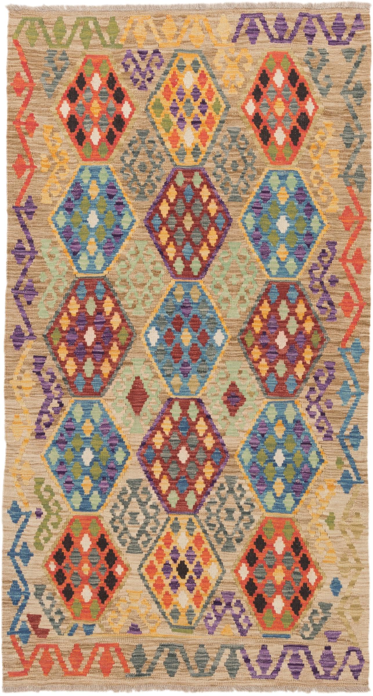 Tapis d'orient kilim afghan haut de gamme en pure laine tissée main 107x198