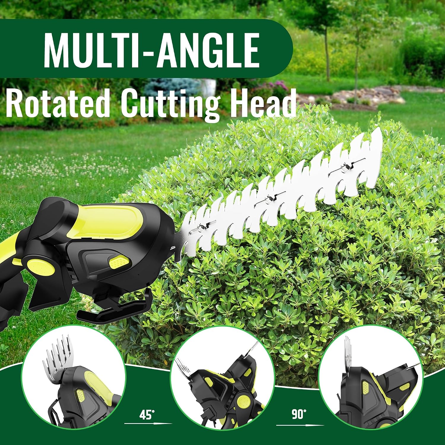 2-in-1 Small Hedge Trimmer Cordless, 21V Power Handheld Grass Trimmer with 2.0Ah Battery, 2500RPM 90° Rotary Head Shrub Cutter for Garden and Lawn