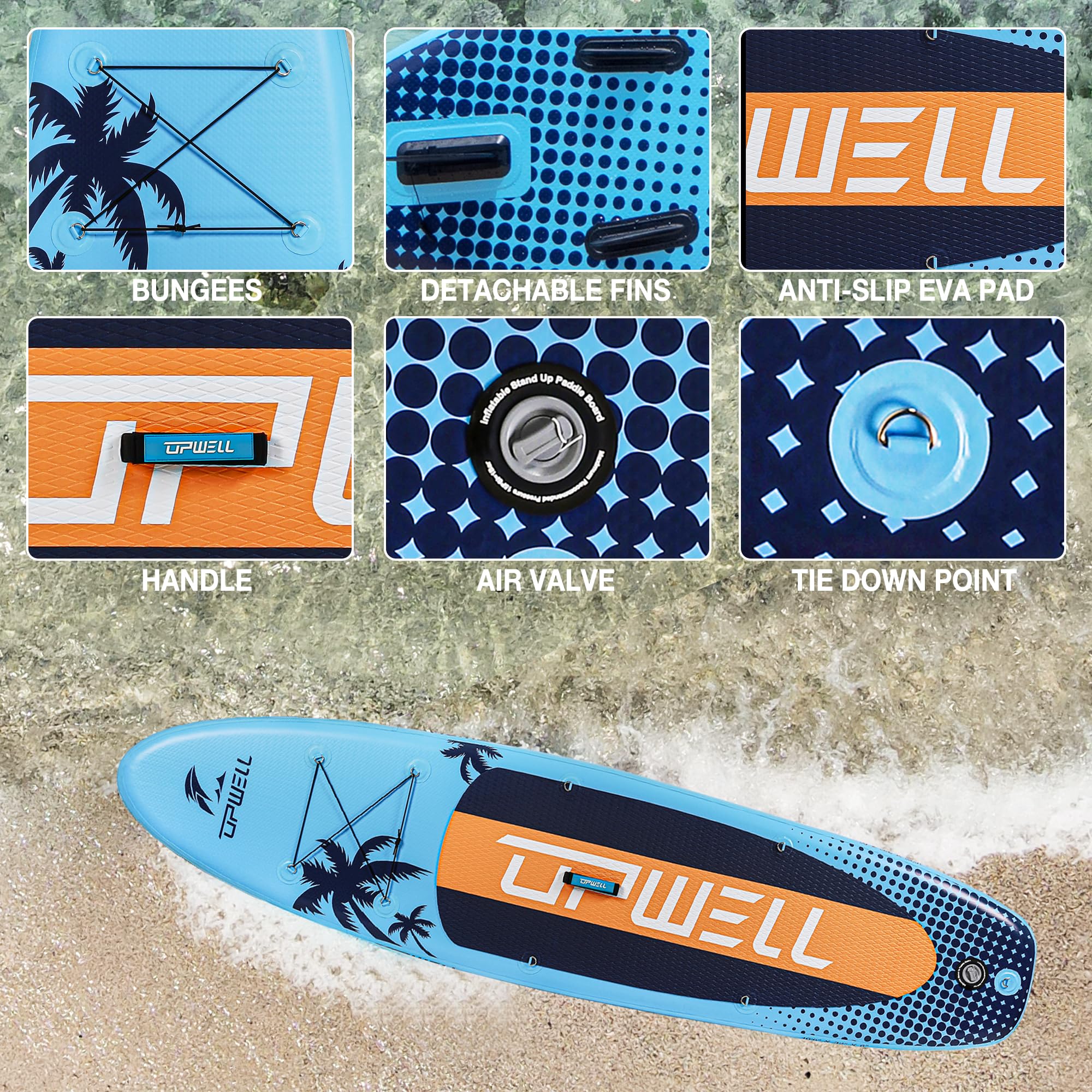 UPWELL Stand Up Paddle Board Sup Gonfiabile con sup Accessori Incluso Sedile per Kayak, Zaino, Pagaia, Guinzaglio, Pompa a mano, Pinne
