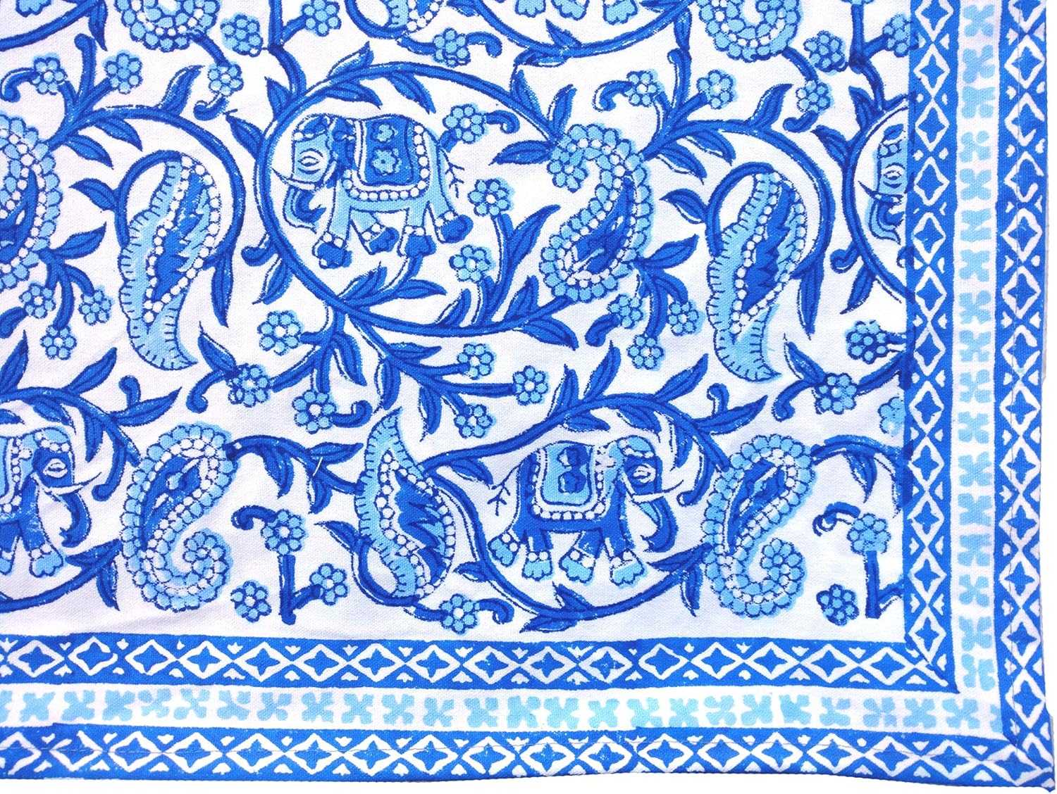 Rastogi Handicrafts Hand Block 100% Cotton Indian Style Theme Dining Table Mats and Napkins Set of 6 Place-mats Runners (Blue 2)