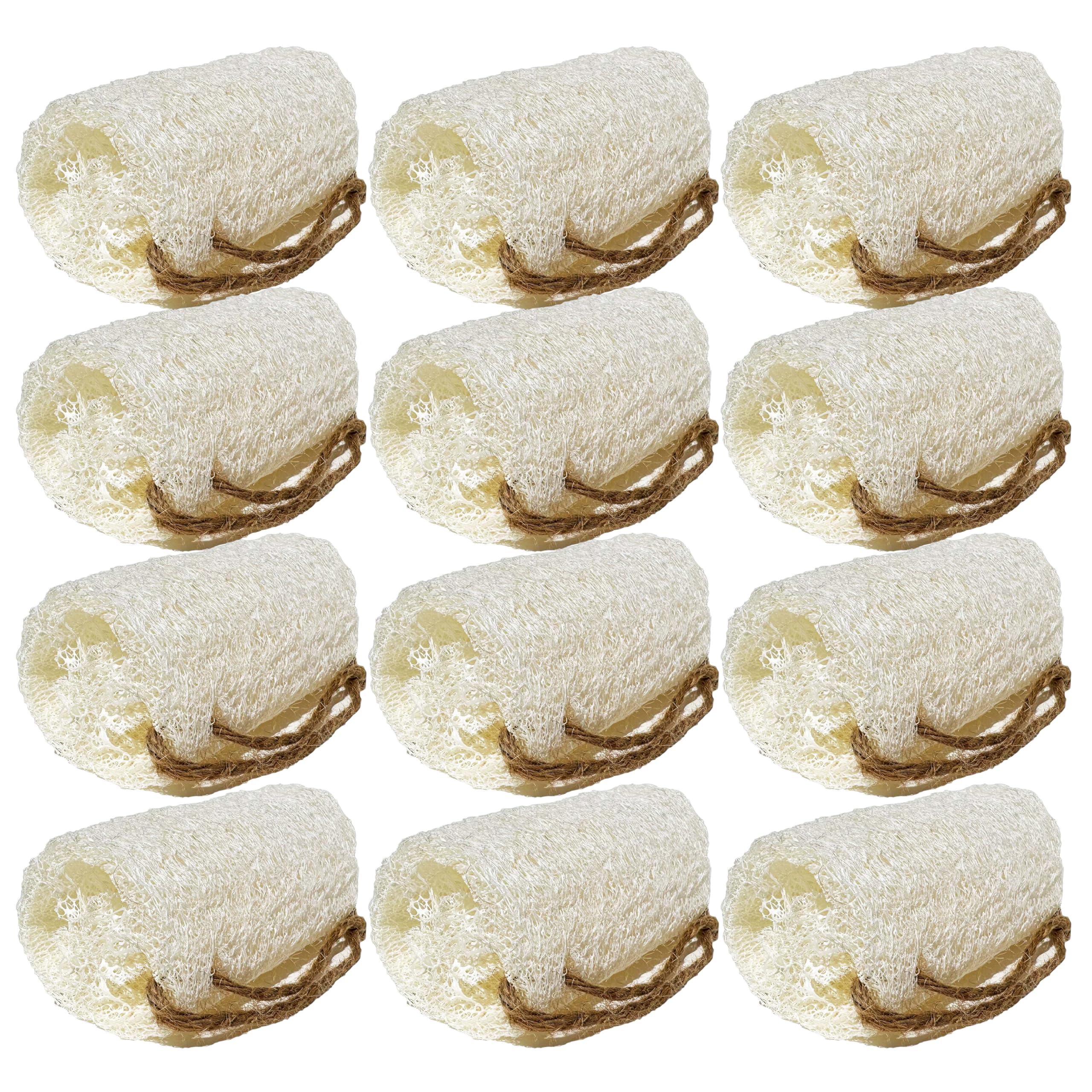 100% Natural Loofah Exfoliating Body and Face Sponge Scrubber for Skin Care in Bath Spa Shower - Pack of 12 - Eco-Friendly and Biodegradable Shower
