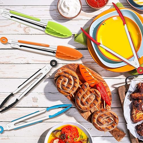 Miniatura 6 de Mudder 5 pinzas de silicona pequeñas de 7 pulgadas para servir con puntas de silicona, suministros de fiesta de Navidad para ensalada, parrilla,