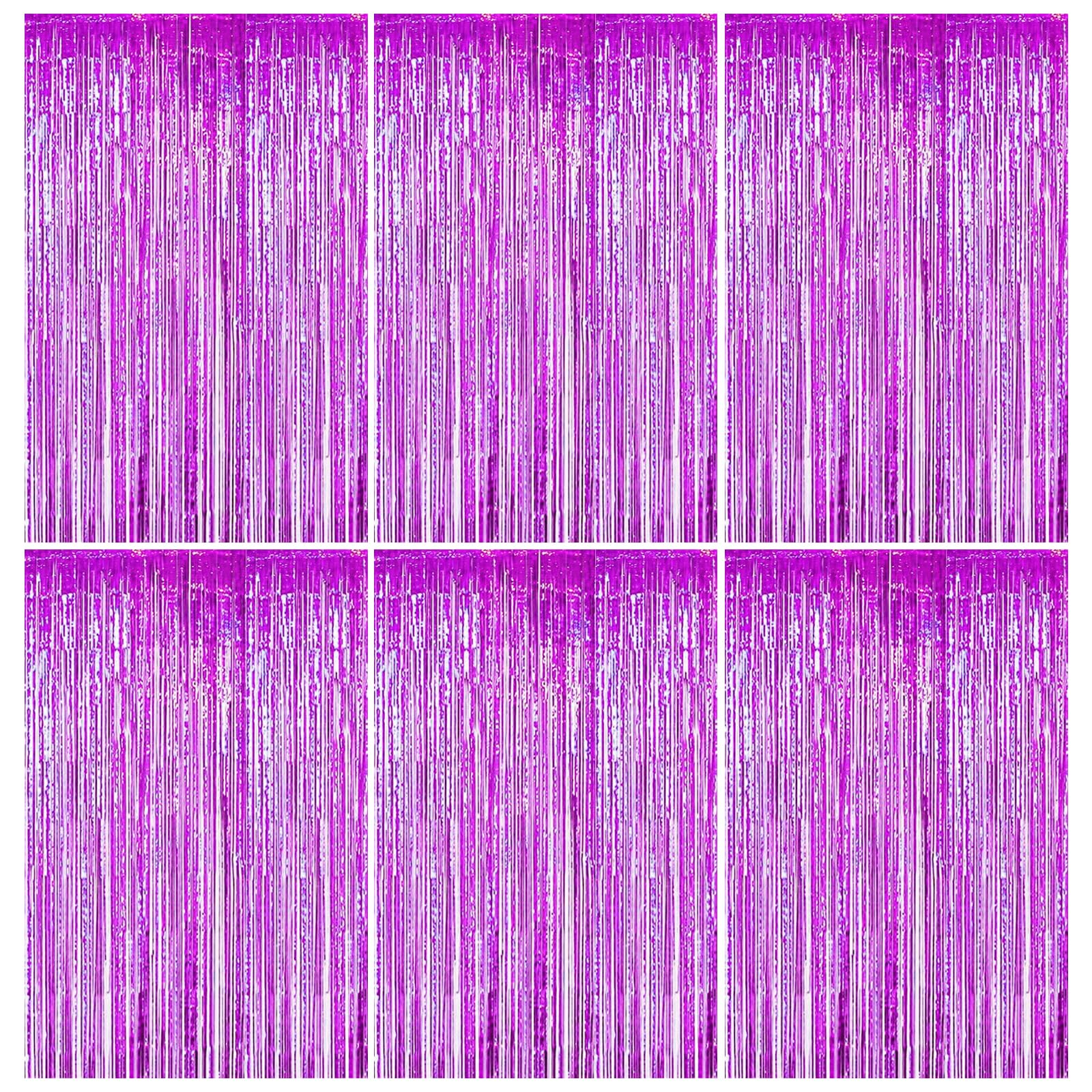 6pcs Hot Pink Foil Curtain, 3.2ft x 6.5ft Hot Pink Tinsel Curtains, Tinsel Foil Fringe Curtains, Glitter Party Curtain,Metallic Tinsel Streamers Backdrop For Party Birthday Holiday Backdrop Decoration