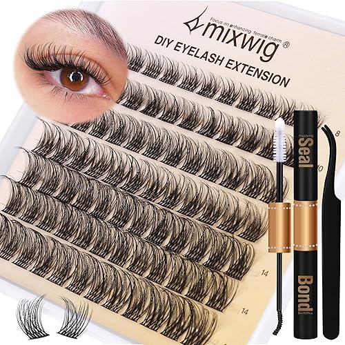 Kit de extensiones de pestañas rizadas en C, kit de extensión de pestañas individuales naturales con racimos de pestañas, unión y sellado, súper