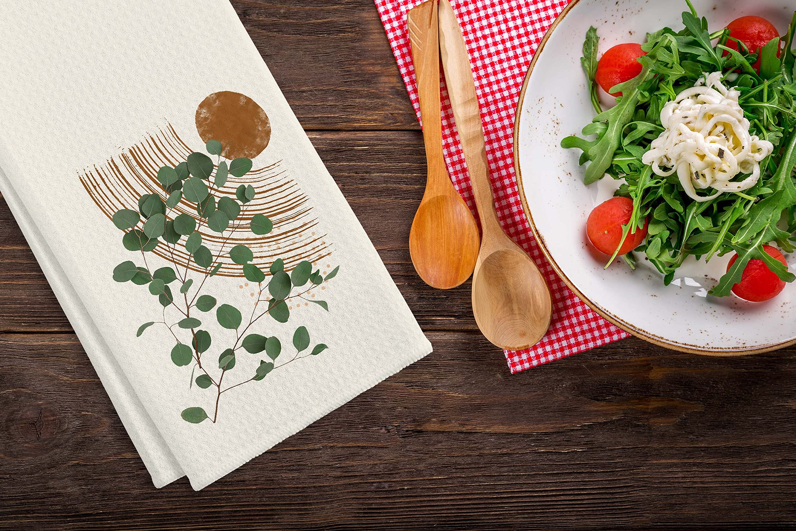 QIYUHOY Abstract Sun Sunrise Sage Green Leaf Kitchen Towels Tea Towels, 16 X 24 Inches Cotton Modern Dish Towels Dishcloths,Dish Cloth Flour Sack Hand Towel for Farmhouse Kitchen Decor