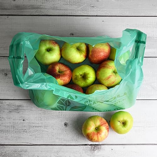 Miniatura 3 de Bolsas de plástico ecológicas verdes  100 bolsas de compras biodegradables  Thank You  Bolsa de transporte de 22 x 12 pulgadas (100)