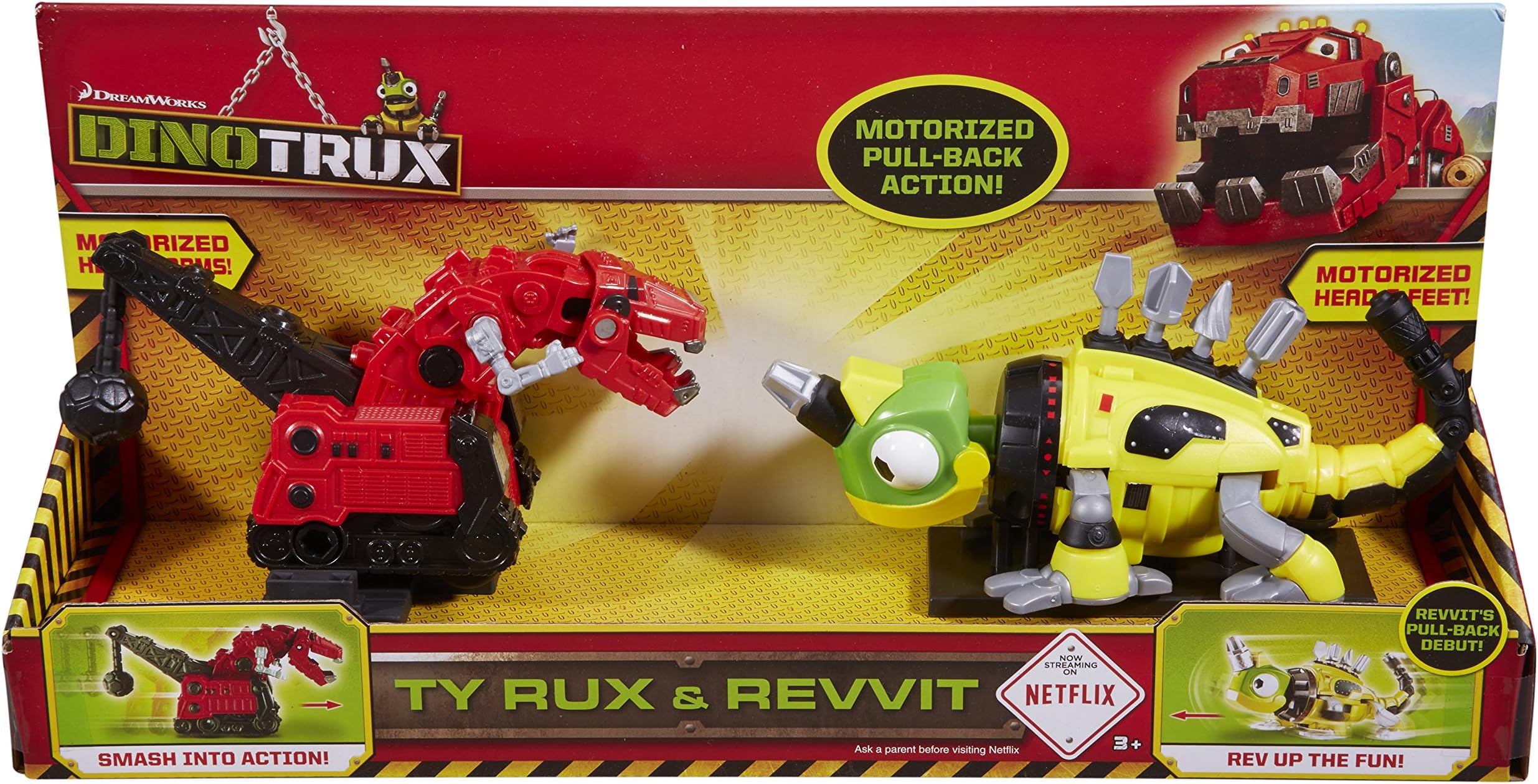DINOTRUX MOTORIZED PULL BACK ACTION TY RUX & REVVIT