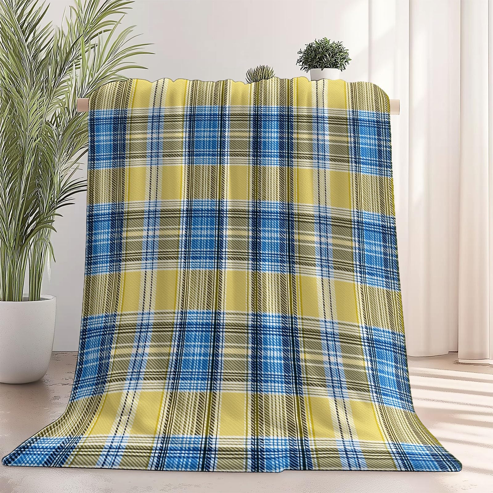 Couverture vert sauge rétro plaid flanelle doux pour chambre bureau et soirées camping