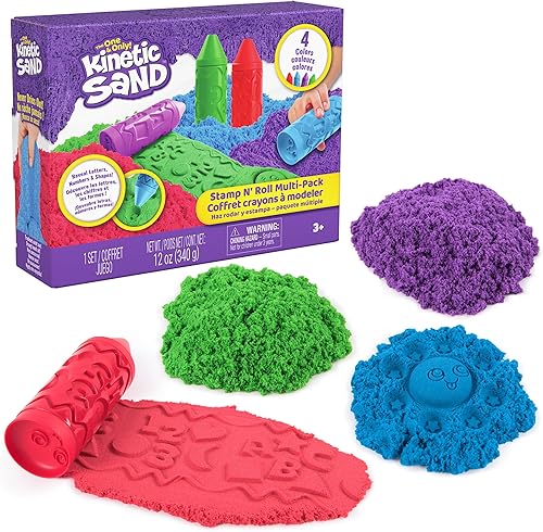 Kinetic Sand, Stamp N' Roll - Paquete múltiple de crayones para cestas de Pascua, incluye arena moldeable de 12 onzas (4 colores), juguetes para